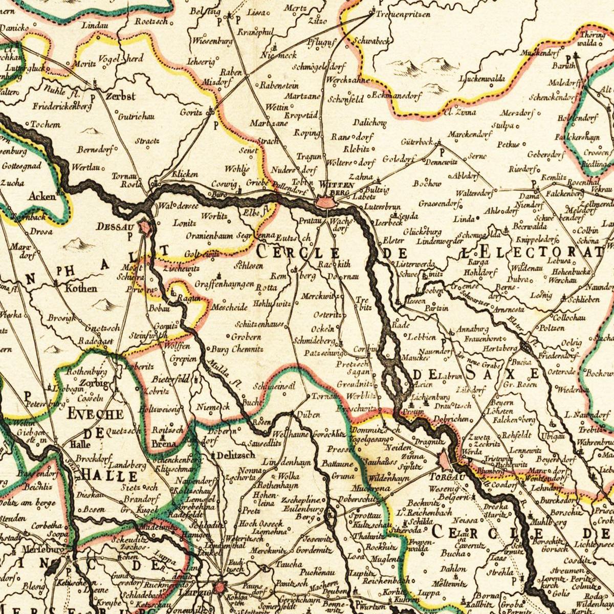 Historische Landkarte Sachsen um 1743
