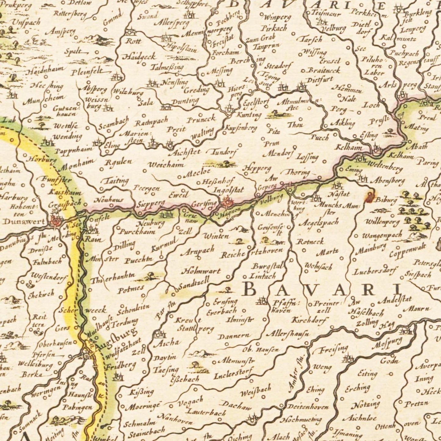 Historische Landkarte Schwaben um 1635