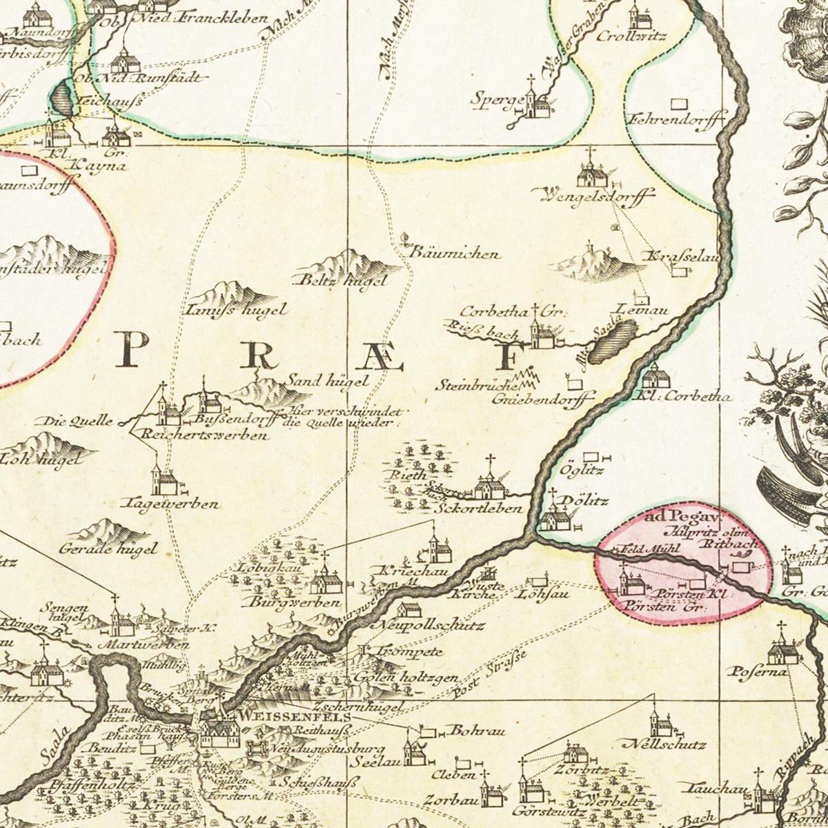 Historische Landkarte Teuchern um 1750