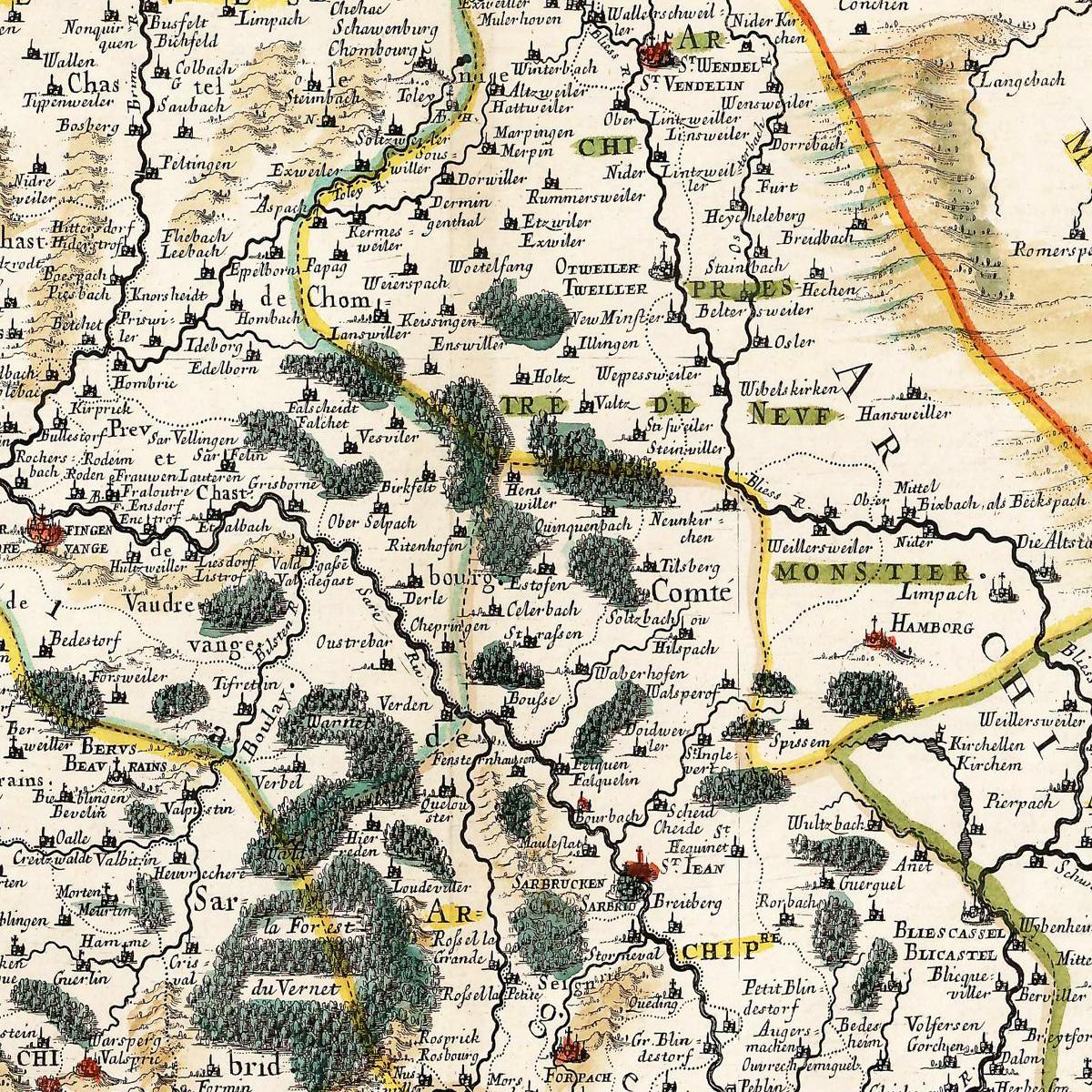Historische Landkarte Saarland um 1656