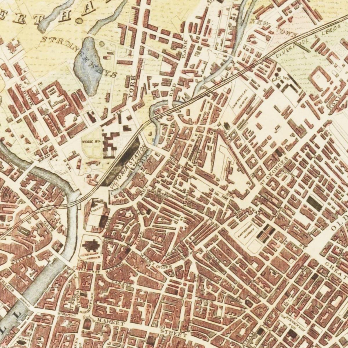 Historischer Stadtplan Manchester um 1844