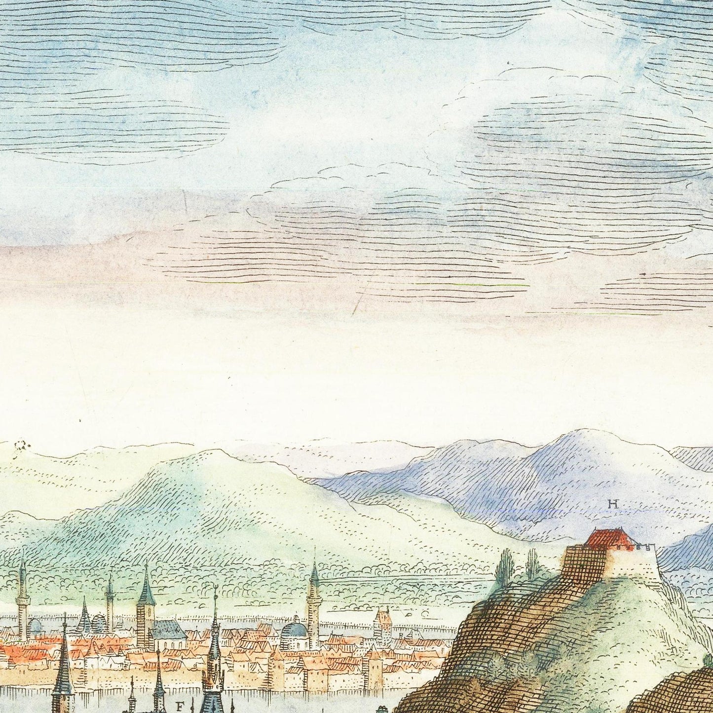 Historische Stadtansicht Budapest um 1636