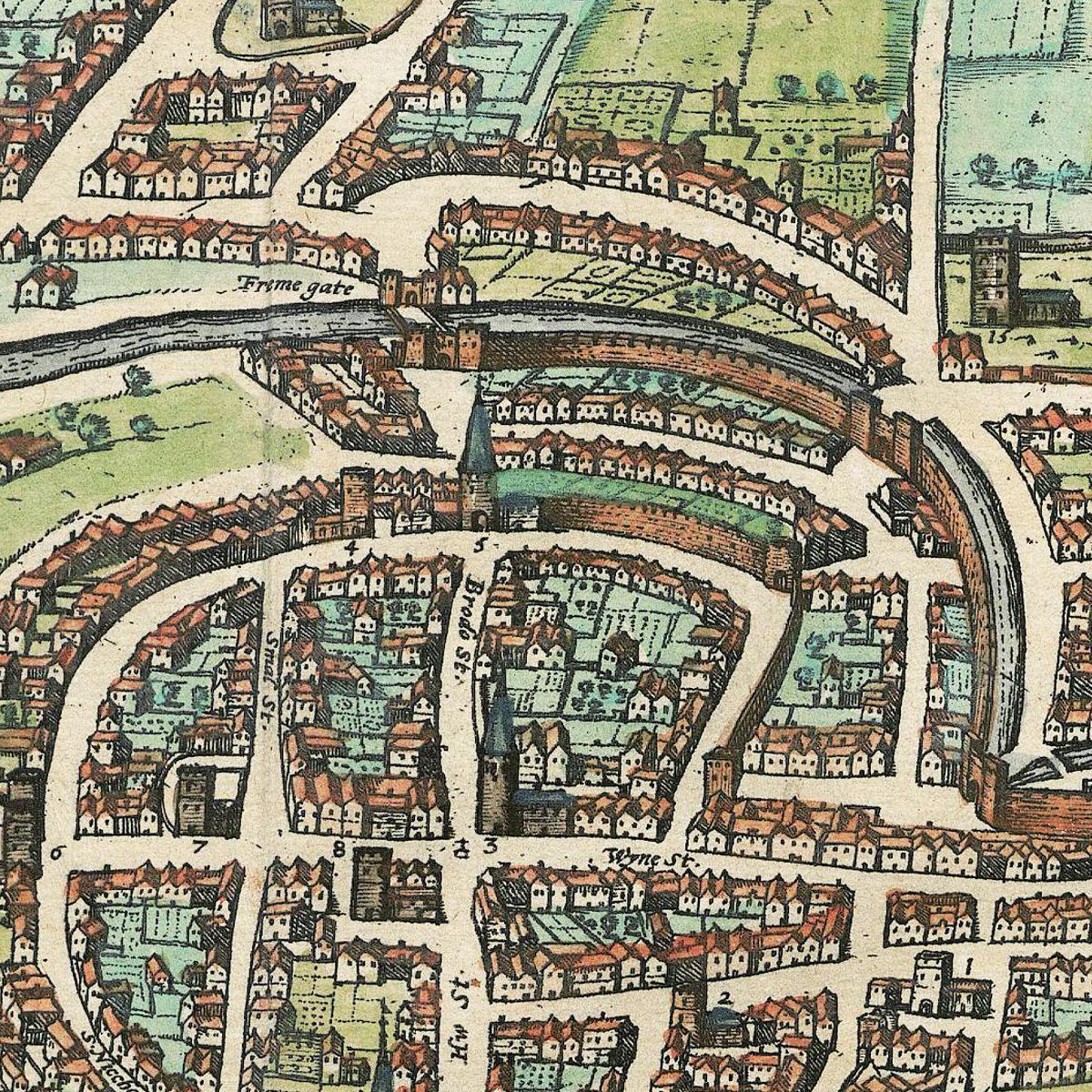 Historische Stadtansicht Bristol um 1609