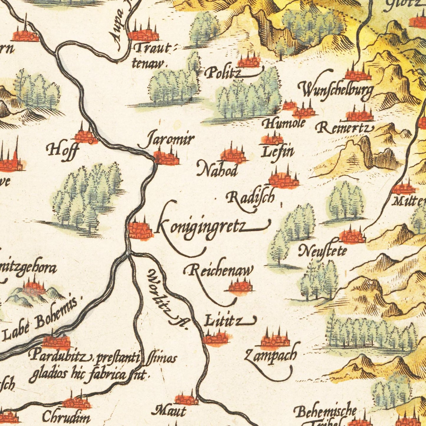 Historische Landkarte Böhmen um 1609