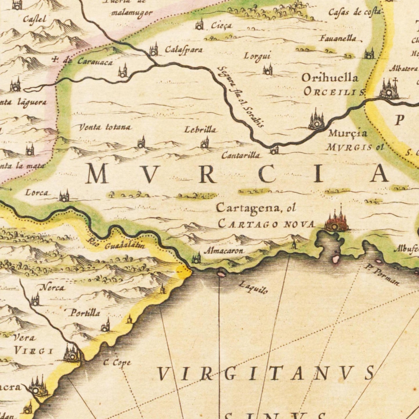 Historische Landkarte Murcia & Granada um 1635