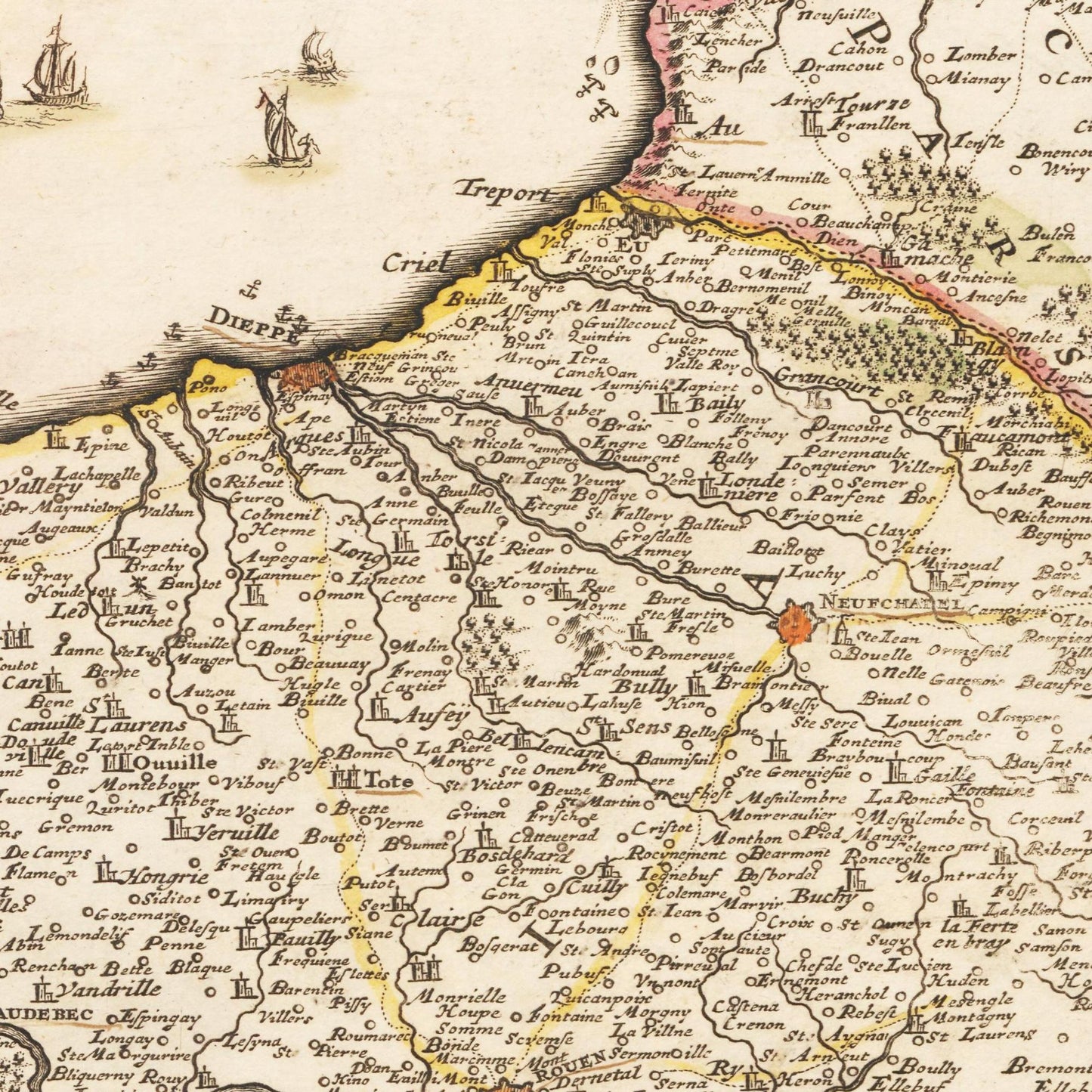 Historische Landkarte Normandie um 1698