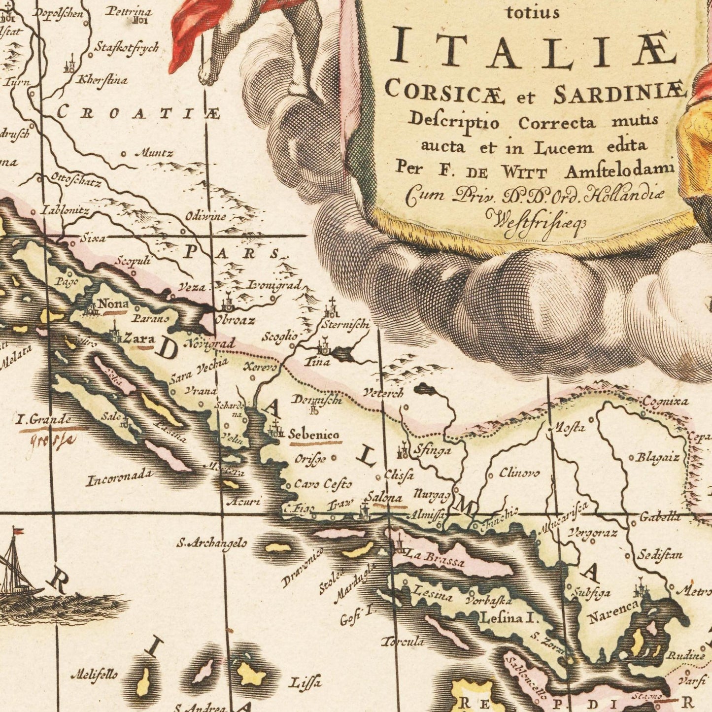 Historische Landkarte Italien um 1698