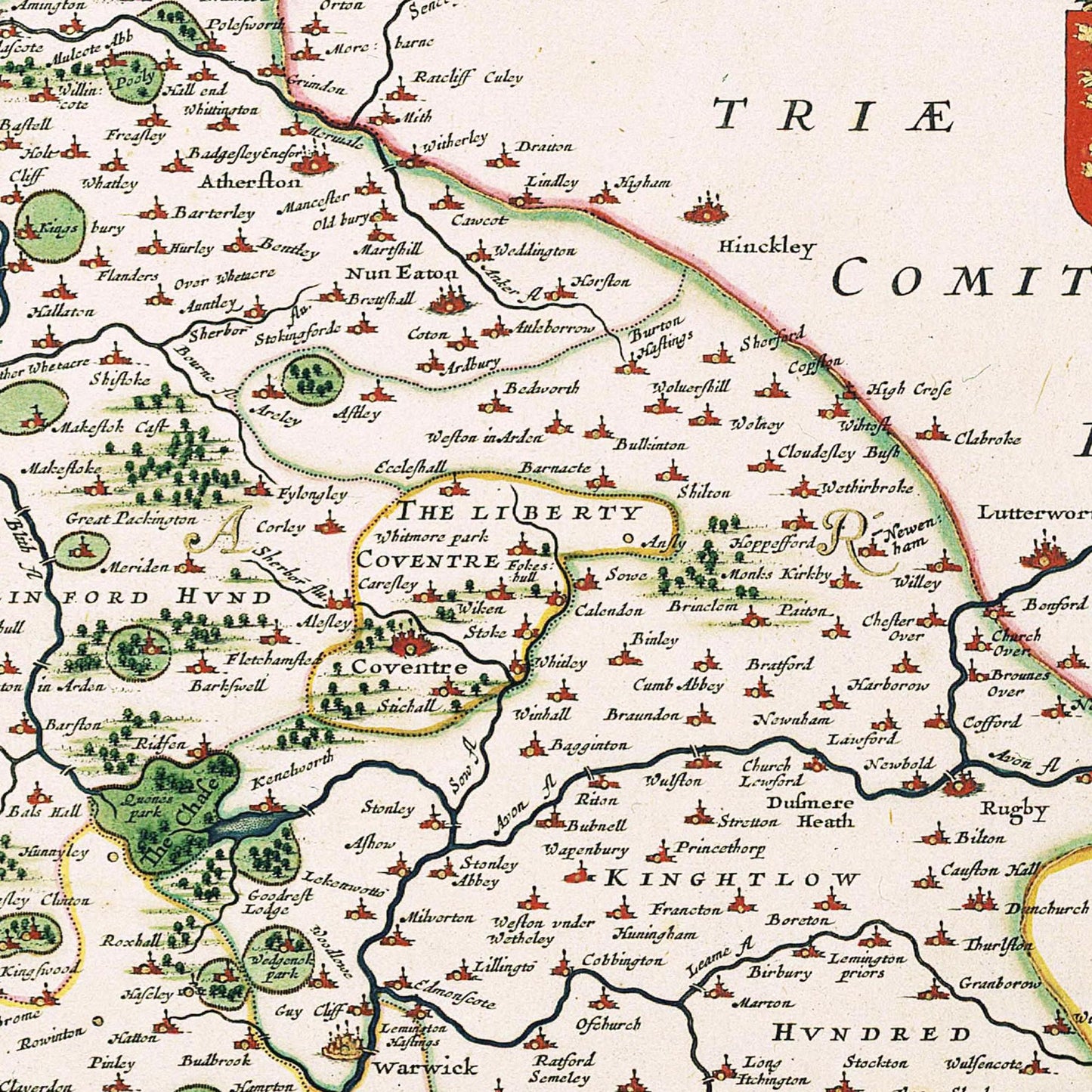Historische Landkarte Worcestershire um 1646
