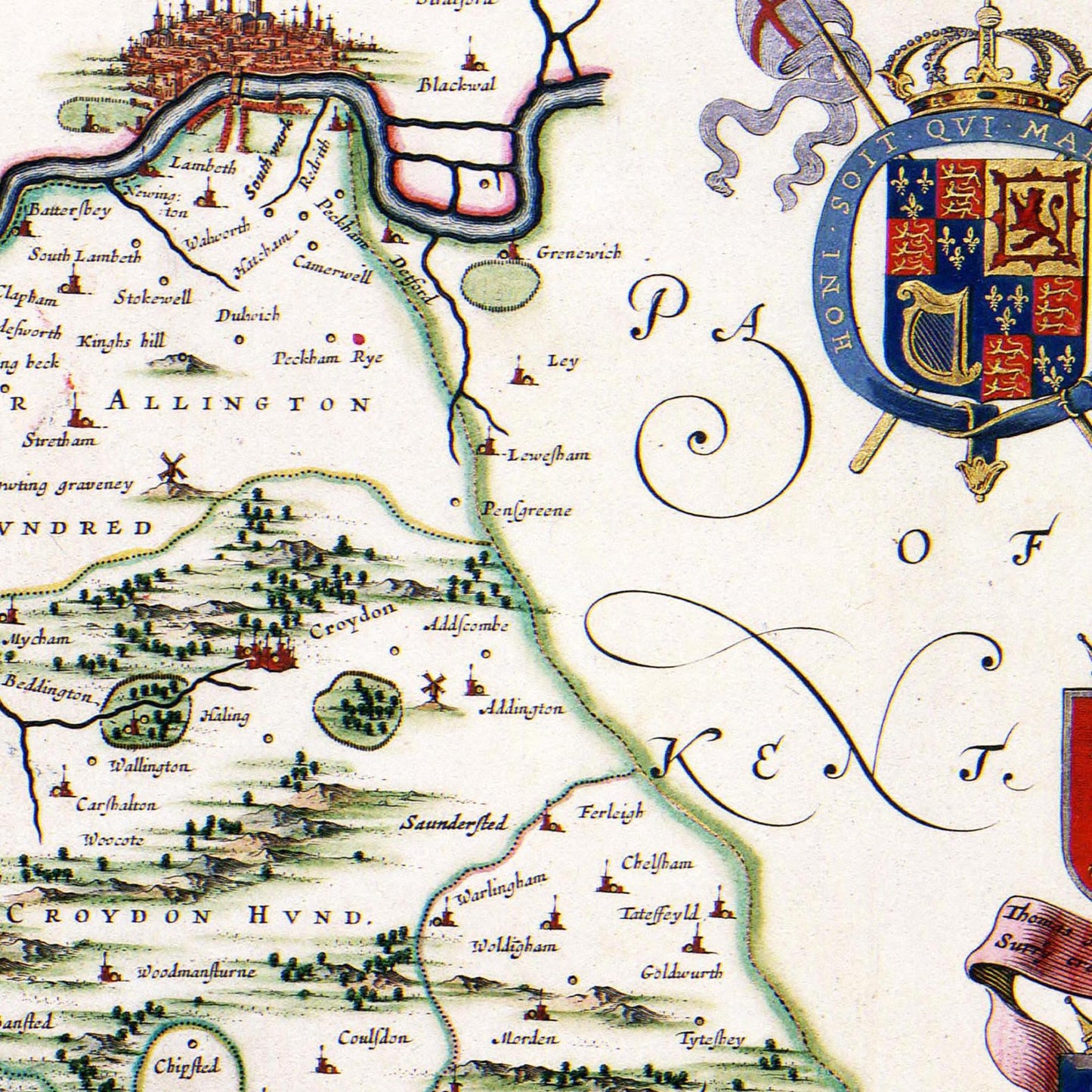 Historische Landkarte Surrey um 1646