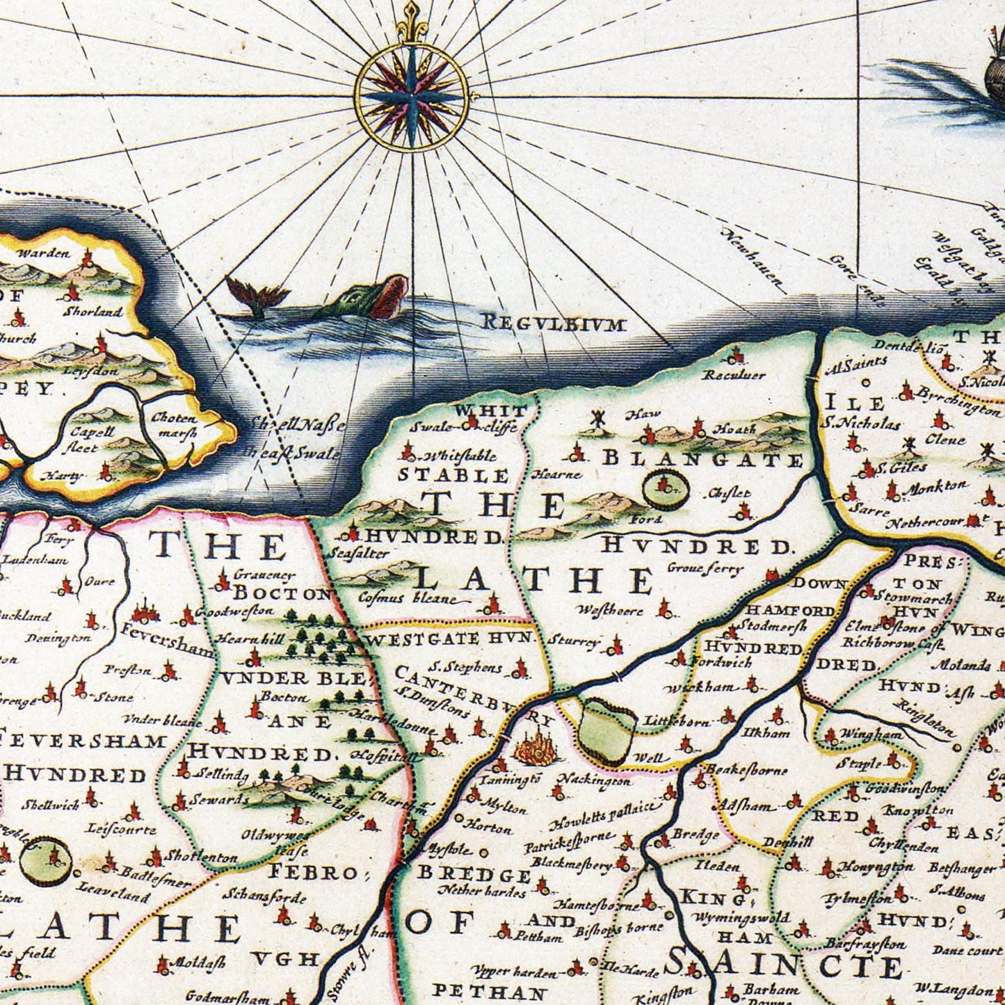 Historische Landkarte Kent um 1646
