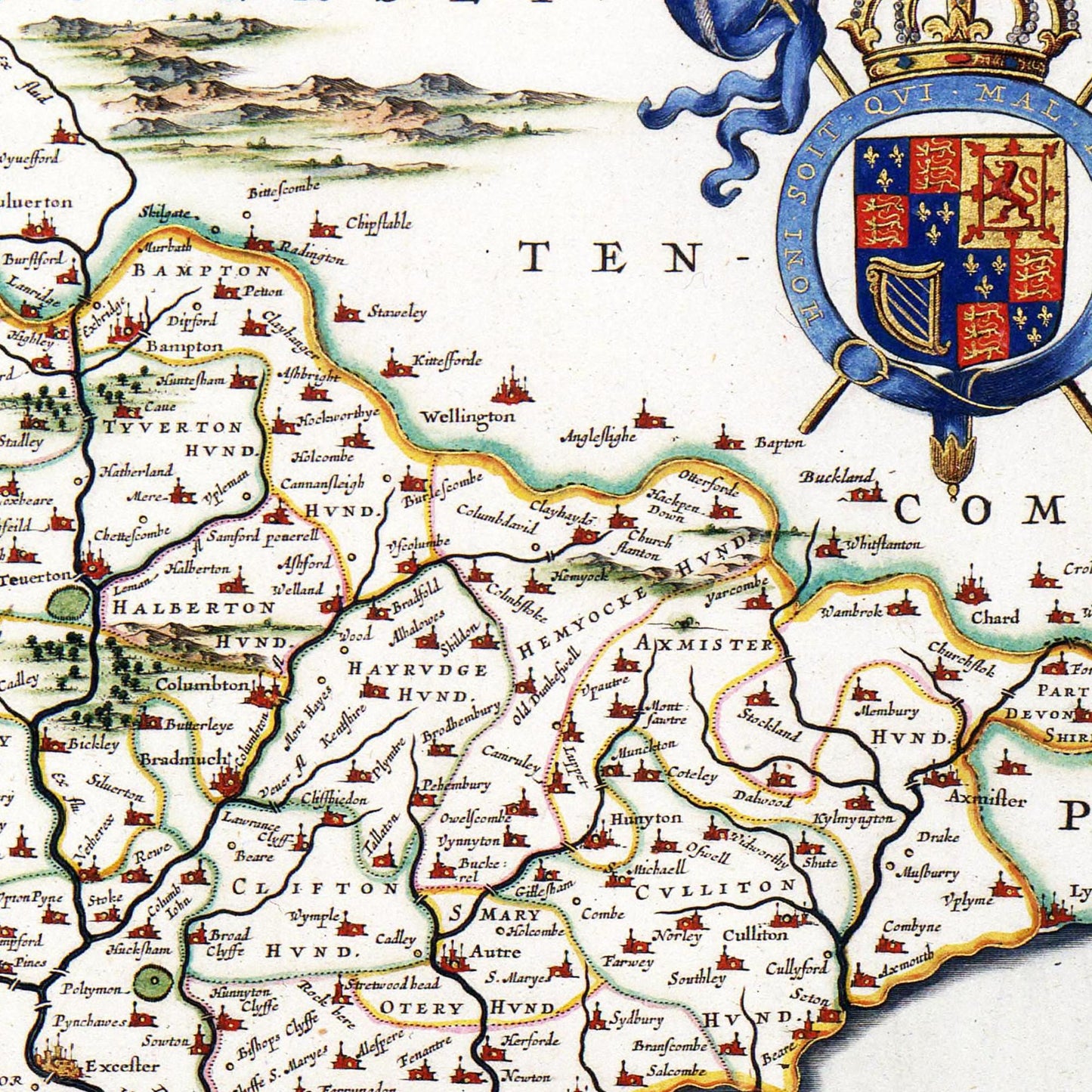 Historische Landkarte Devon um 1646