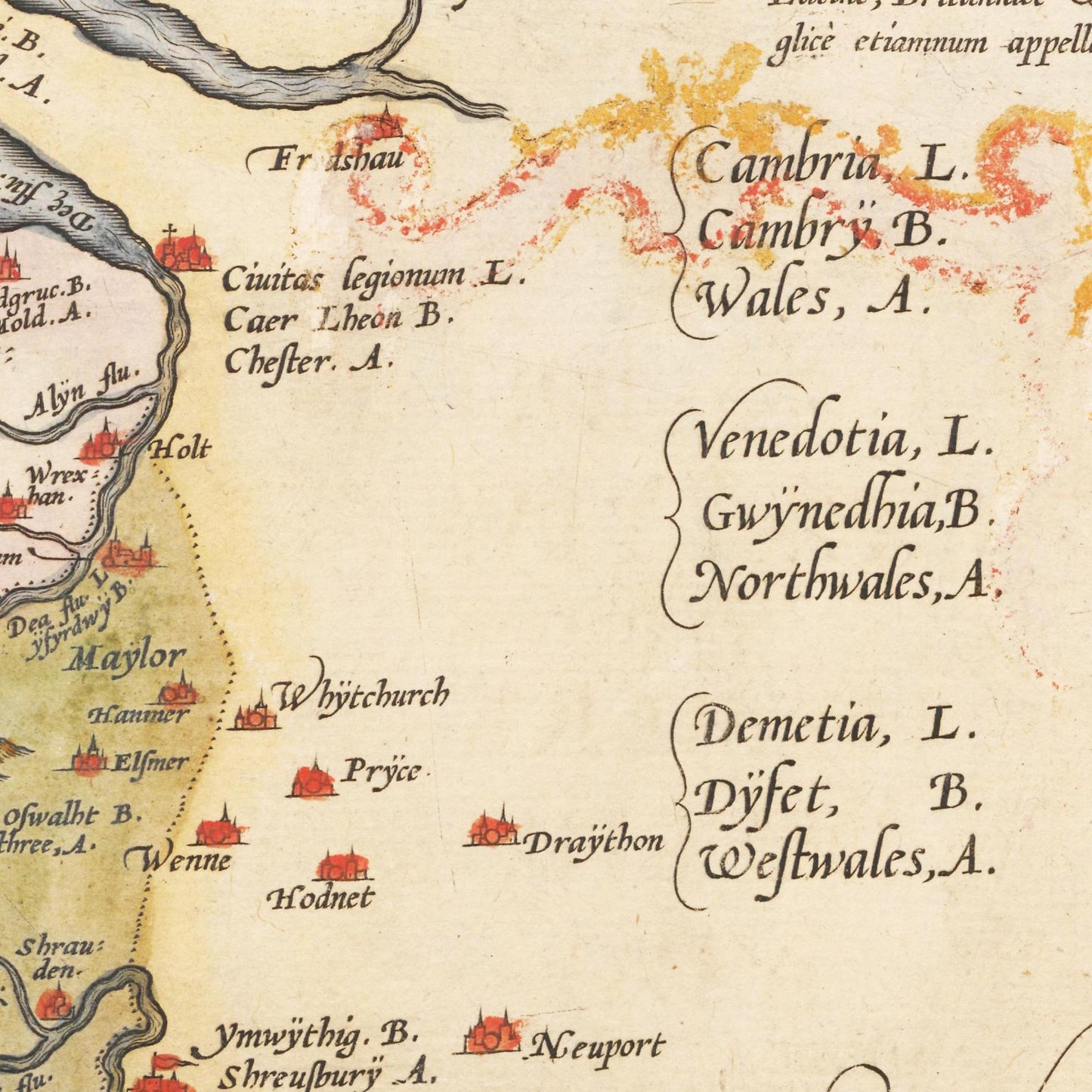 Historische Landkarte Wales um 1609