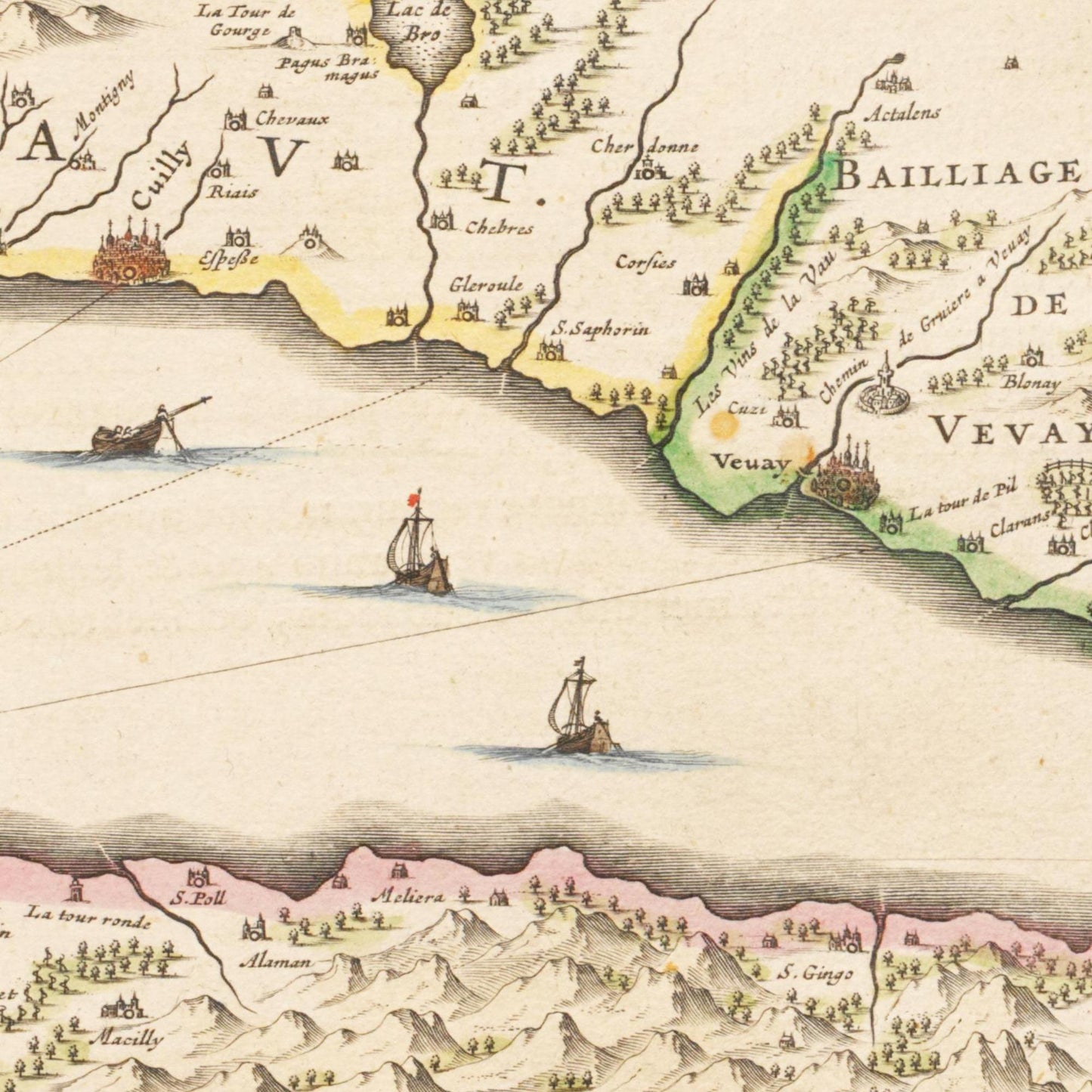 Historische Landkarte Genfer See um 1635