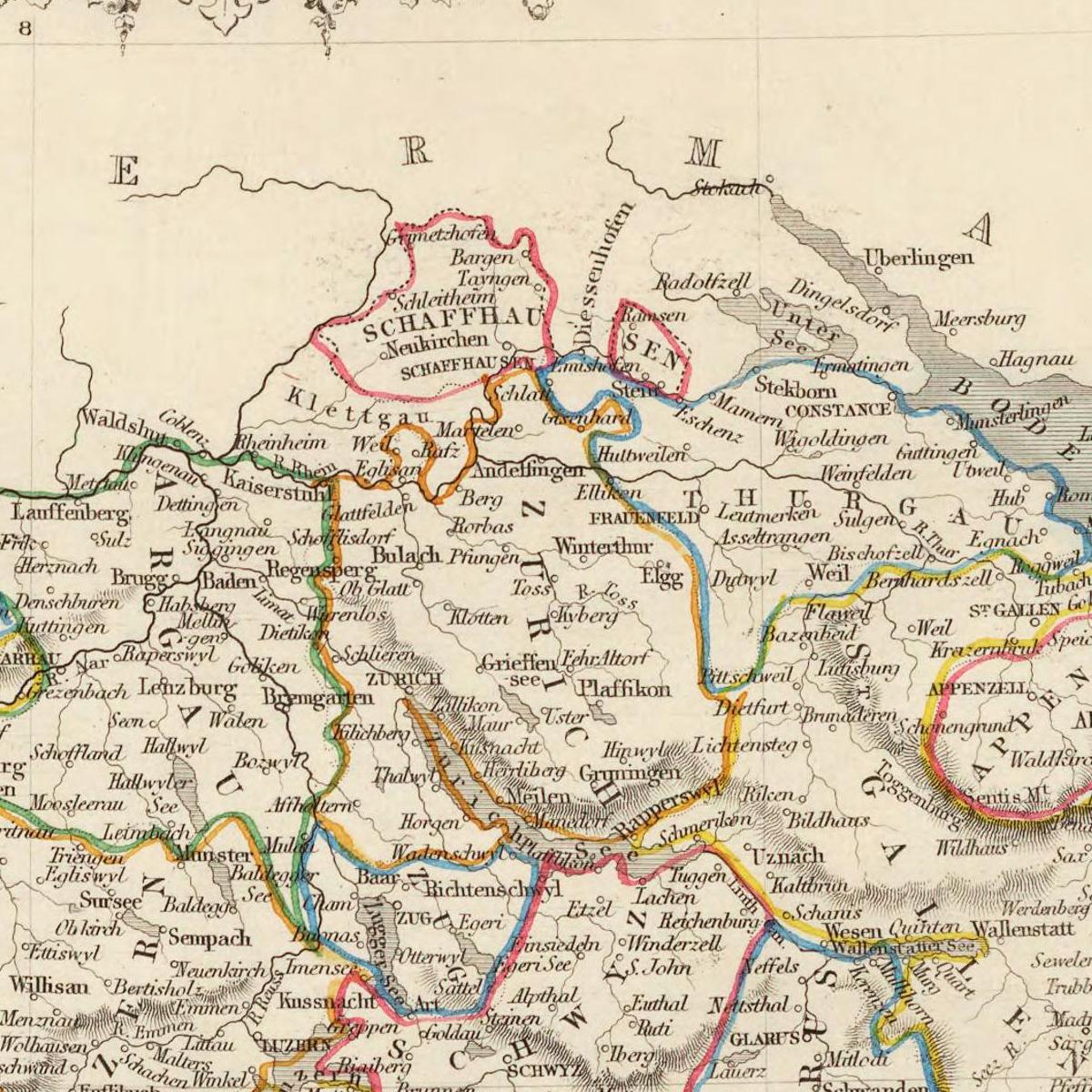 Historische Landkarte Schweiz um 1850