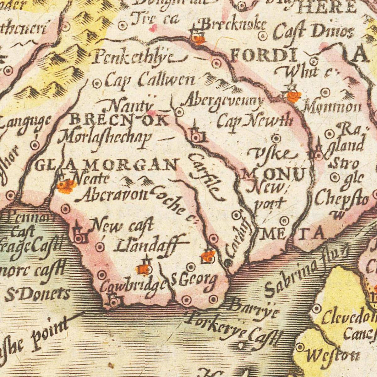 Historische Landkarte Cornwall um 1609
