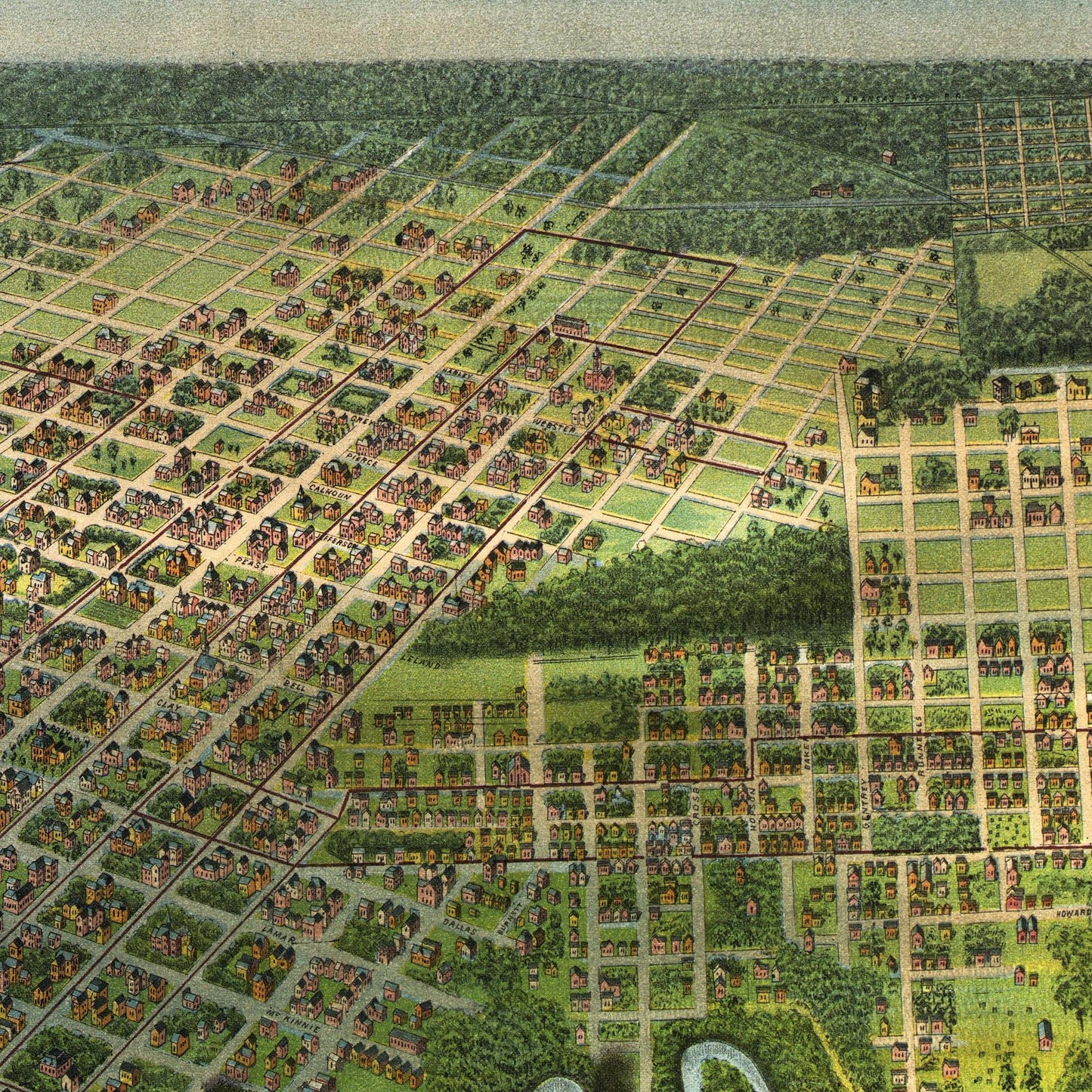 Historische Stadtansicht Houston um 1891