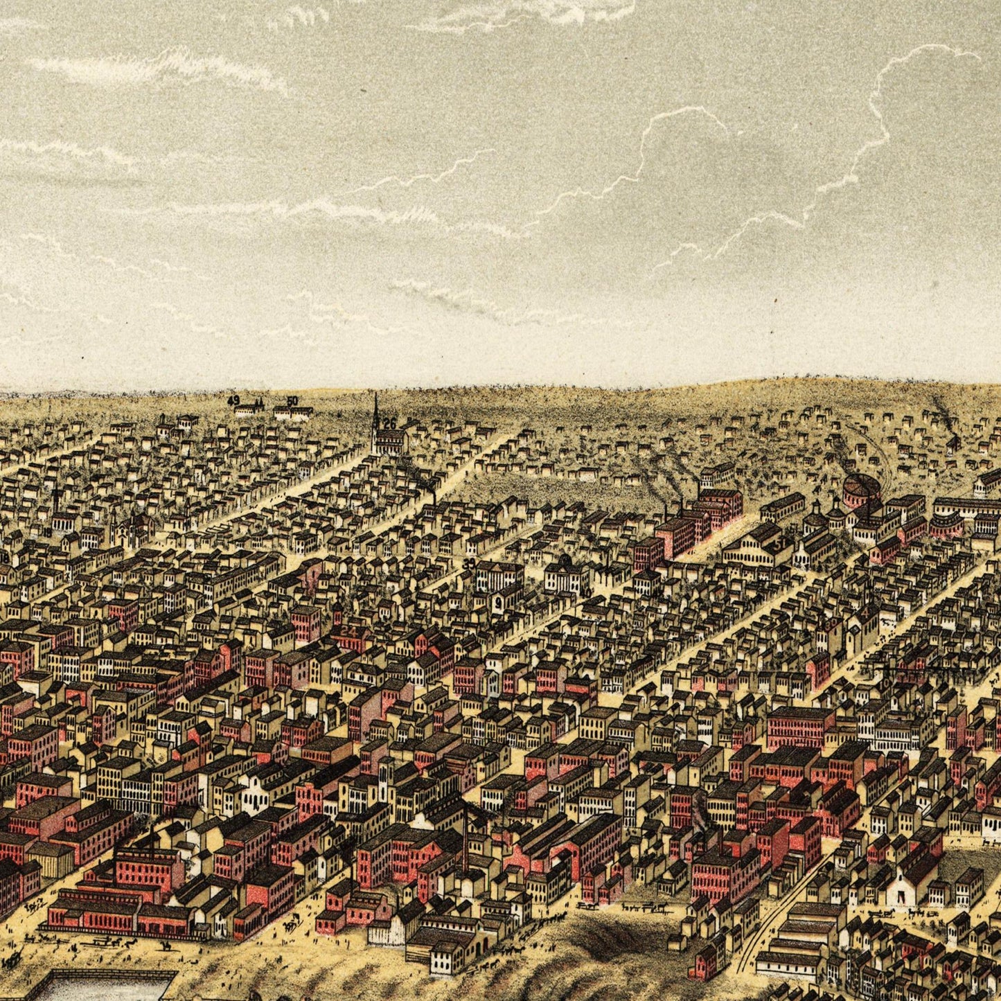 Historische Stadtansicht Louisville um 1876