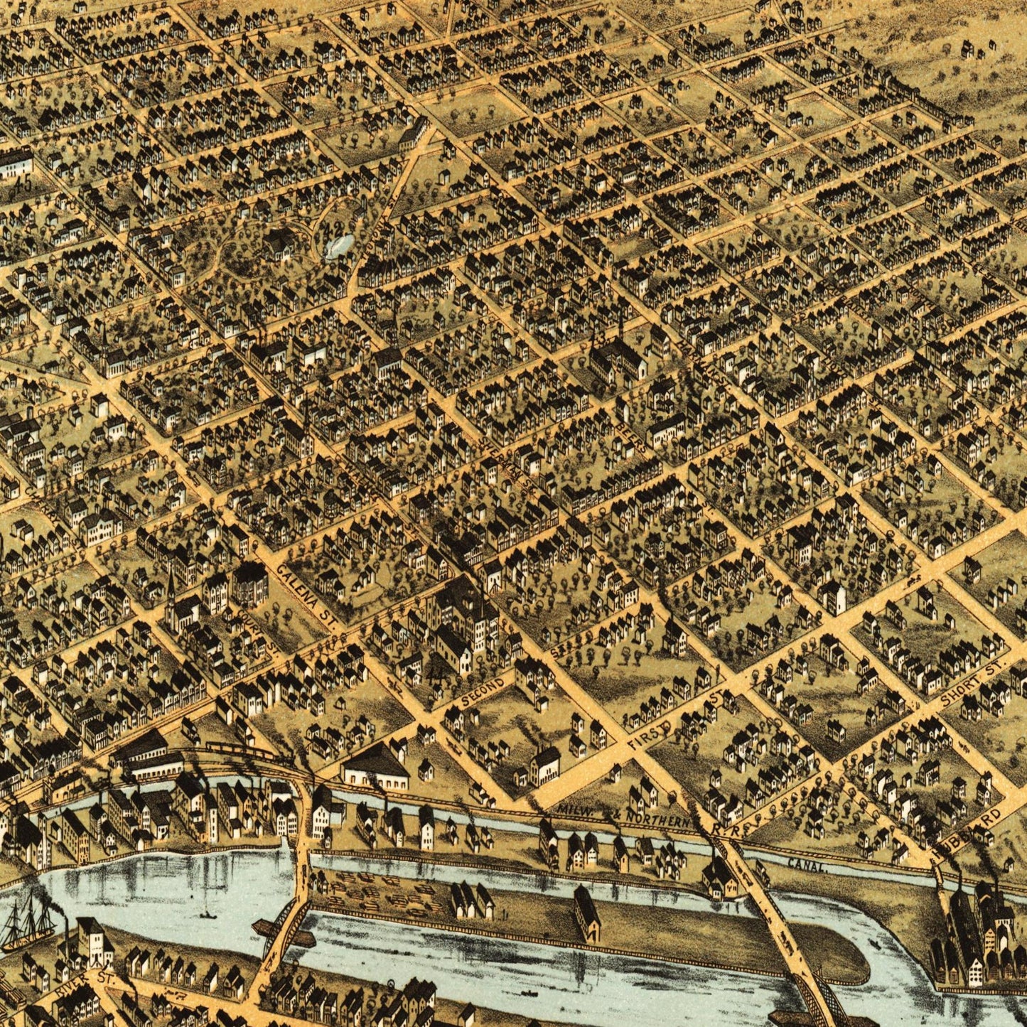 Historische Stadtansicht Milwaukee um 1872