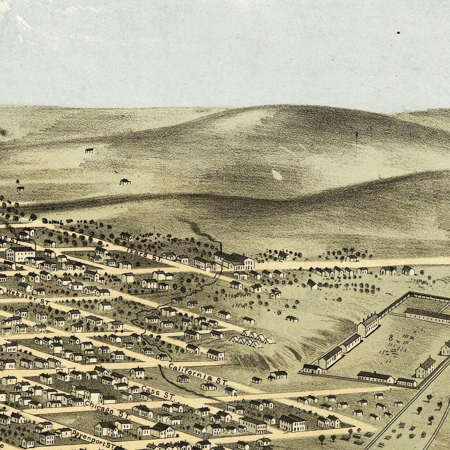 Historische Stadtansicht Omaha um 1868
