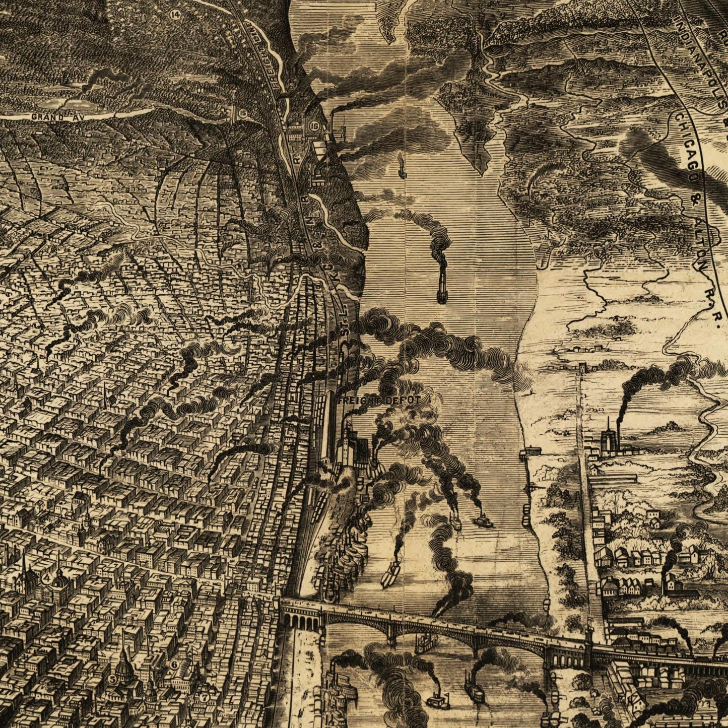 Historische Stadtansicht St. Louis um 1876