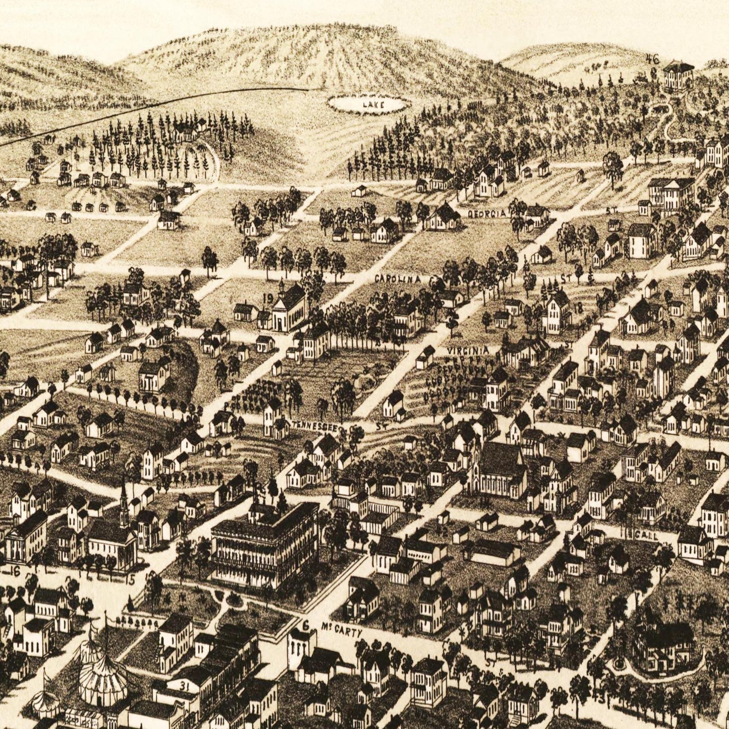 Historische Stadtansicht Tallahassee um 1885