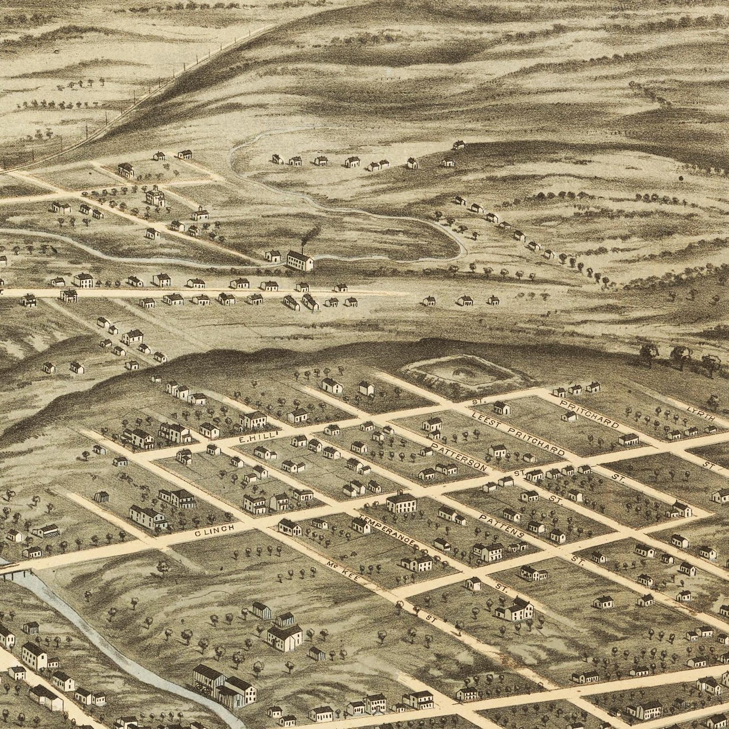 Historische Stadtansicht Knoxville um 1871