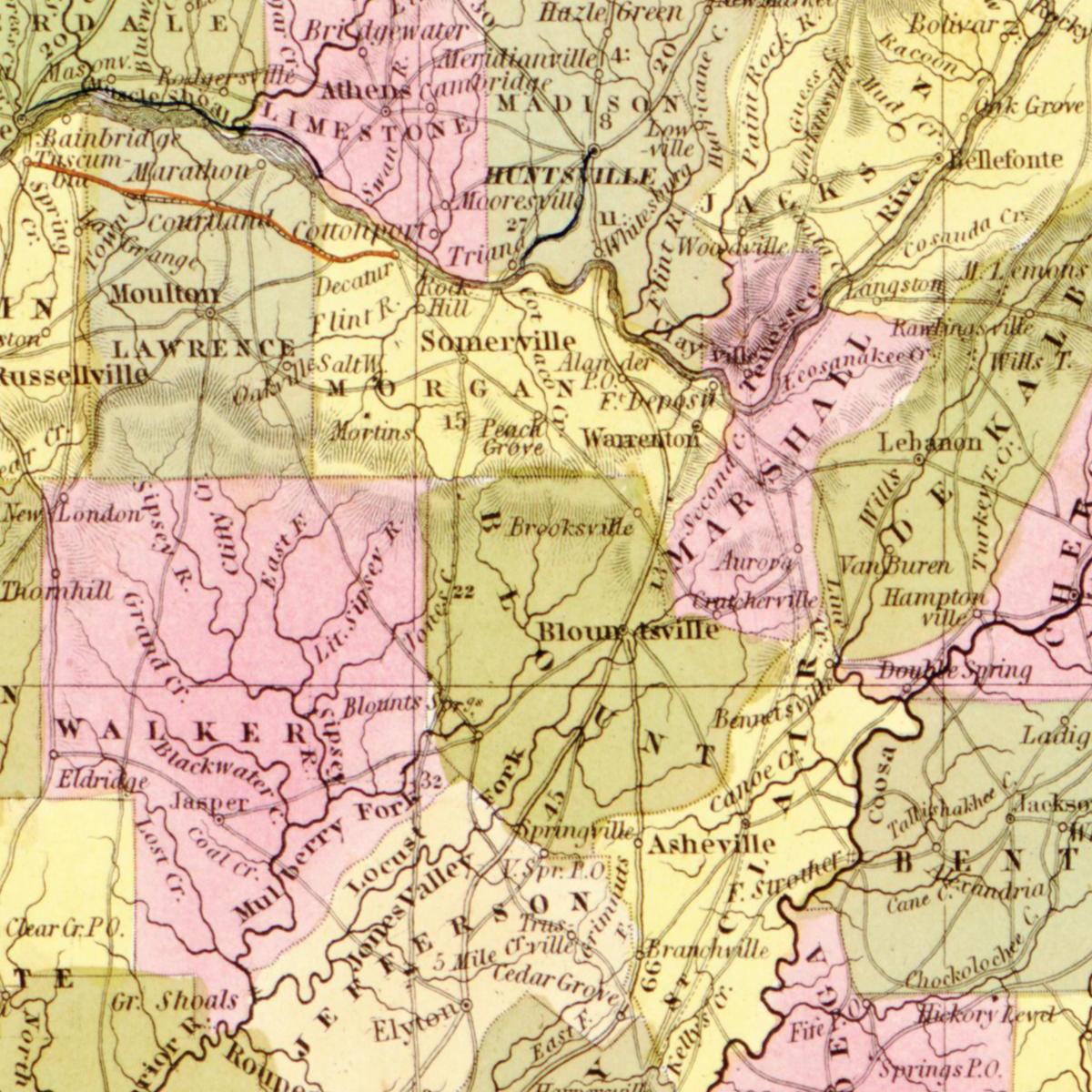 Historische Landkarte Alabama um 1849