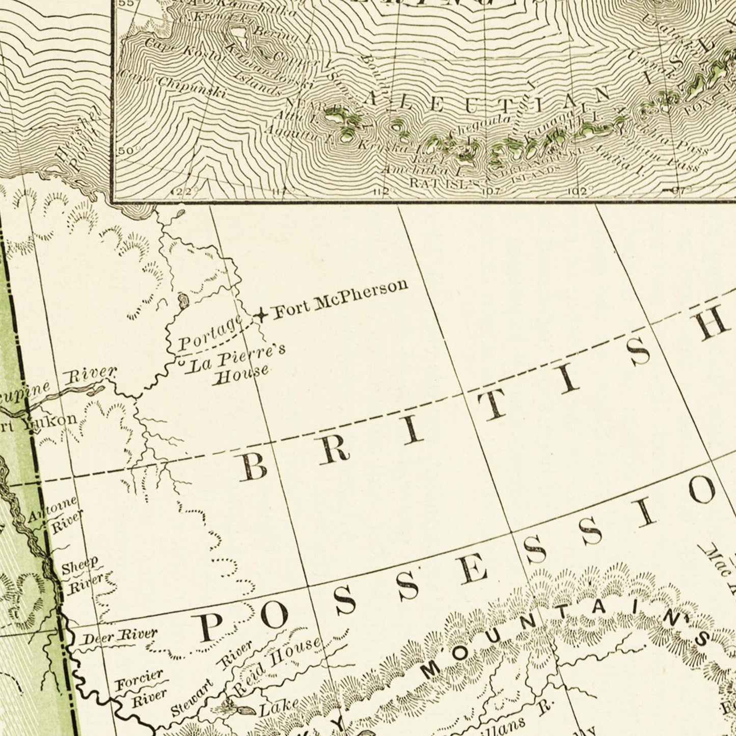 Historische Landkarte Alaska um 1882