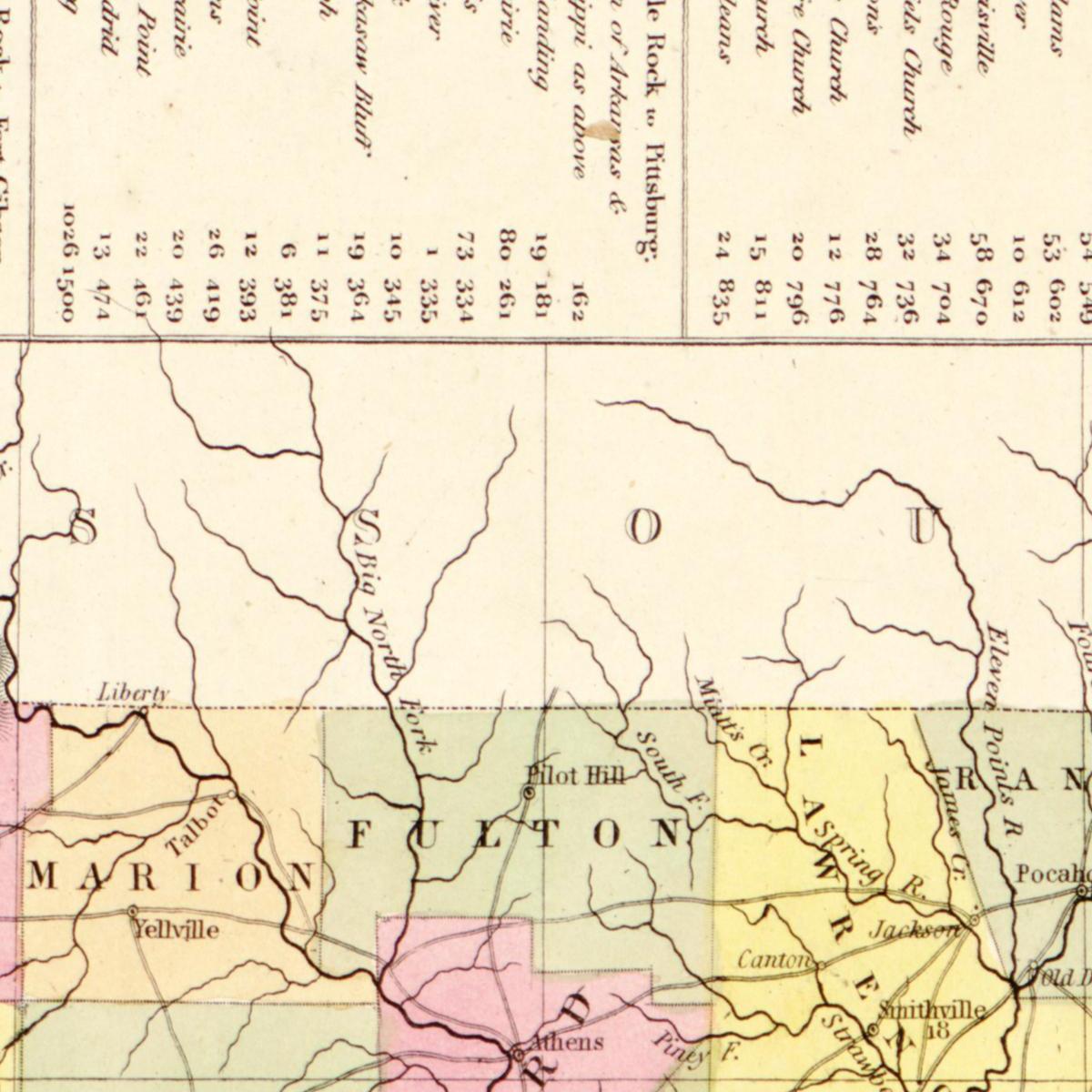 Historische Landkarte Arkansas um 1849