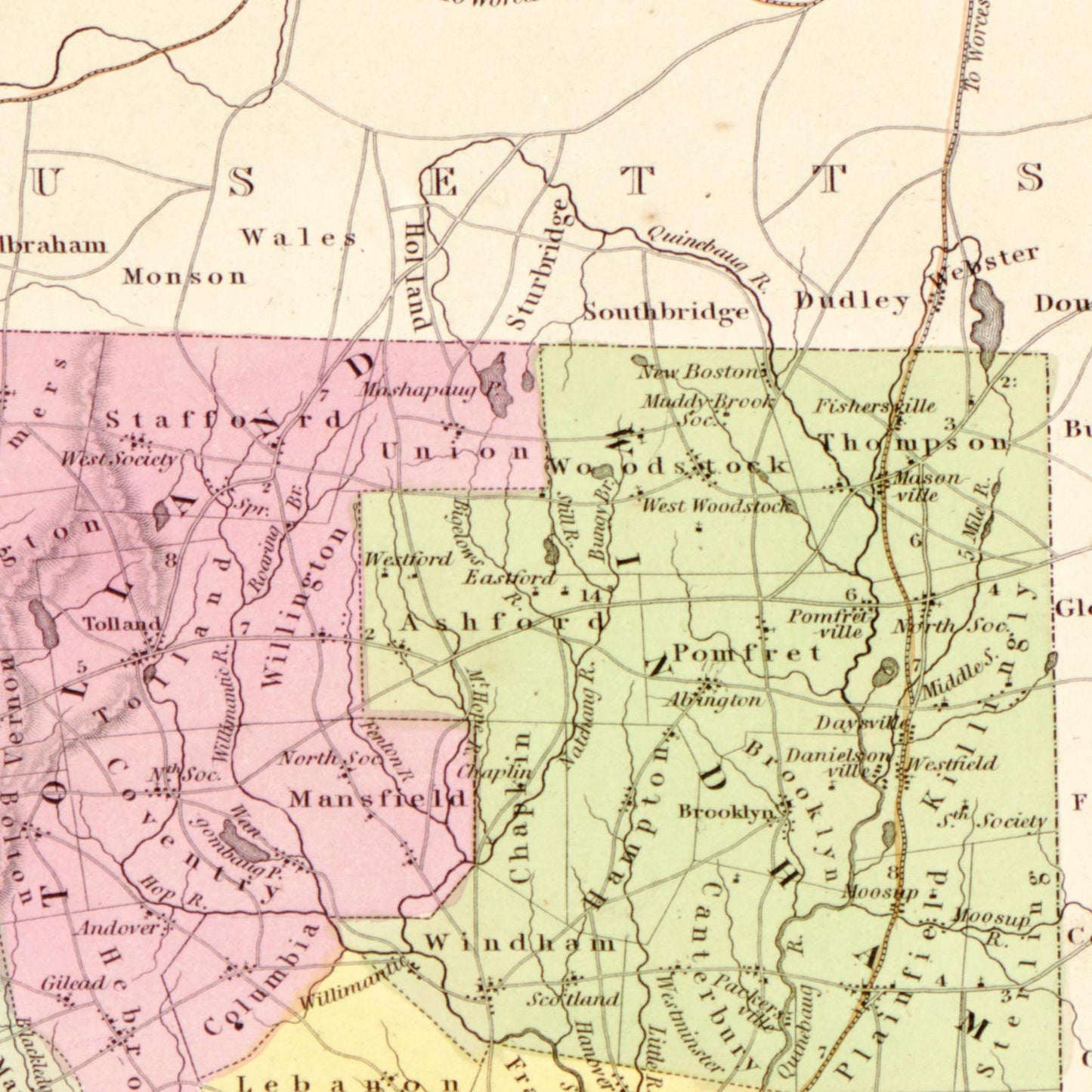 Historische Landkarte Connecticut um 1849