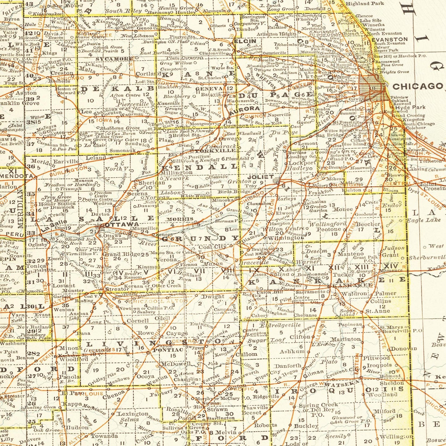 Historische Landkarte Illinois um 1882