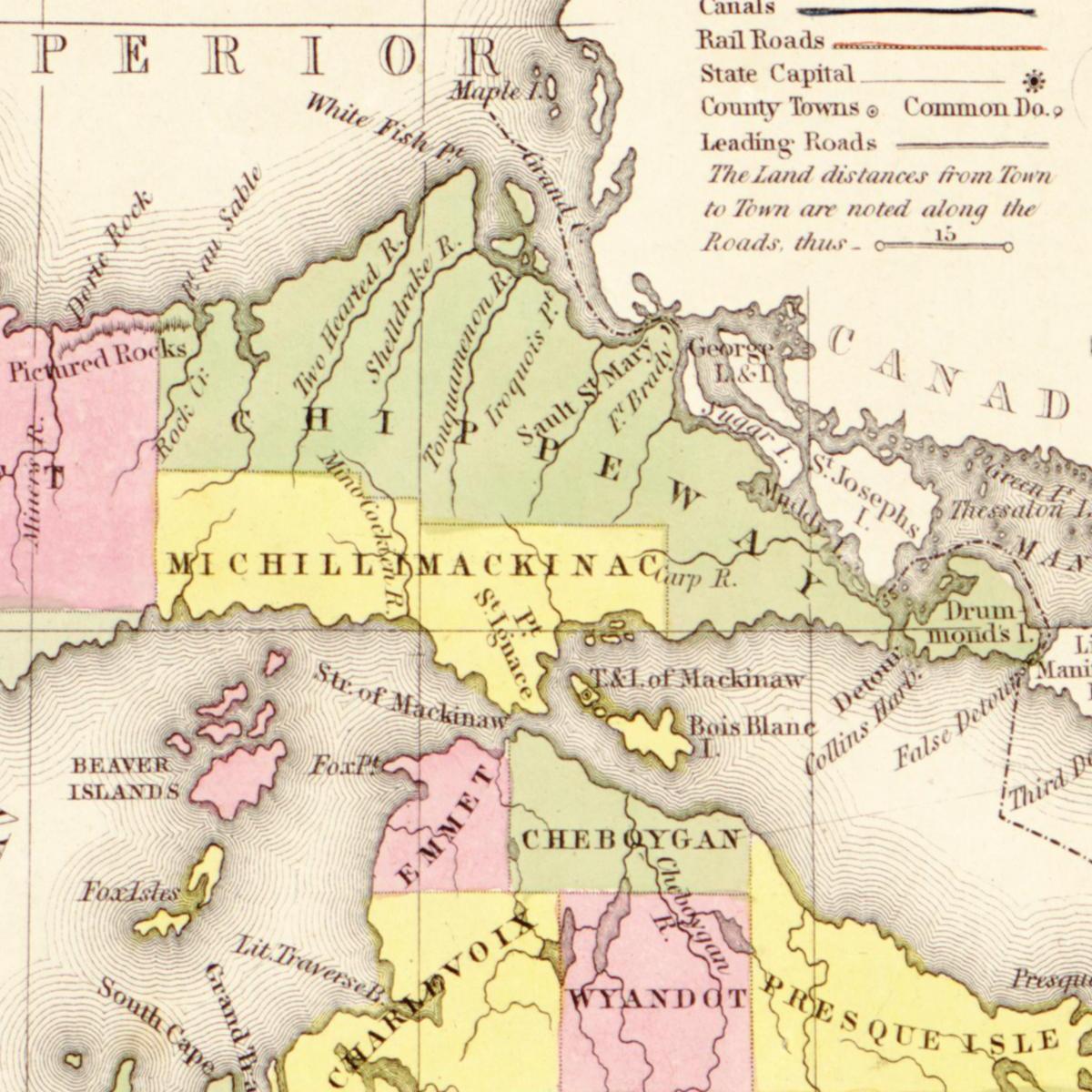 Historische Landkarte Michigan um 1849