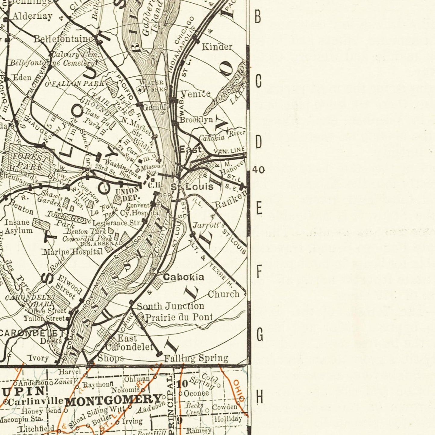 Historische Landkarte Missouri um 1882