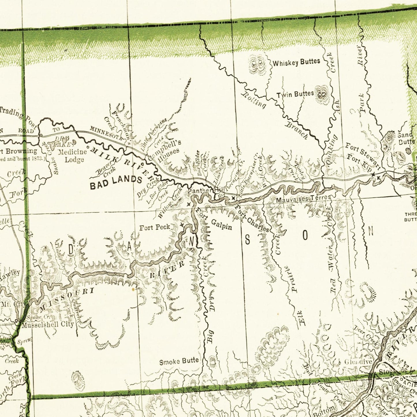Historische Landkarte Montana um 1882
