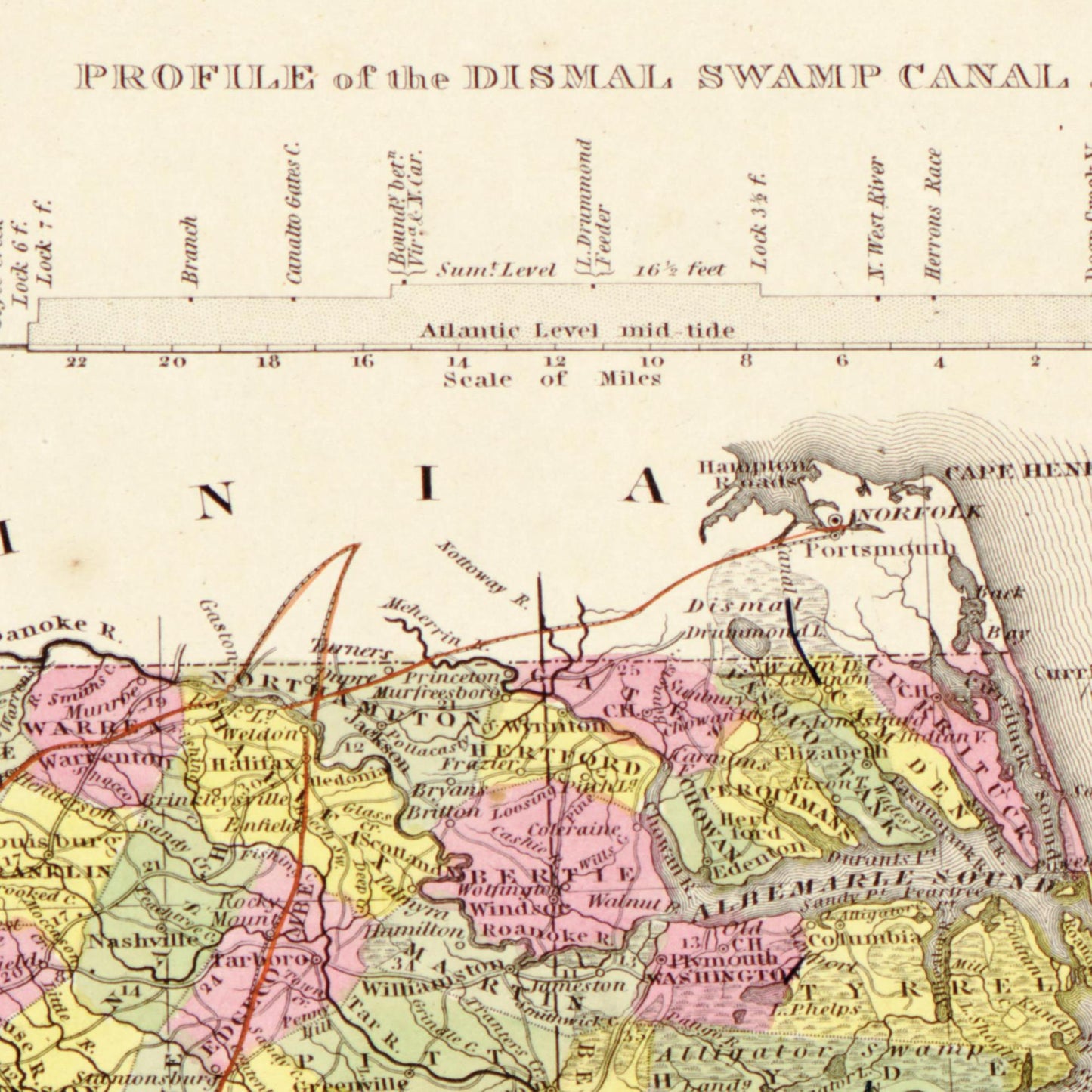 Historische Landkarte North Carolina um 1849