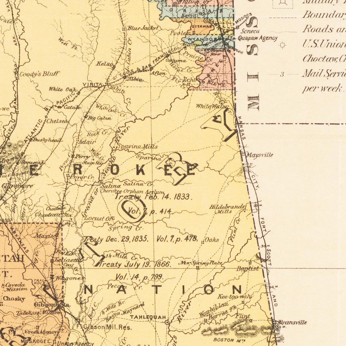 Historische Landkarte Oklahoma um 1890