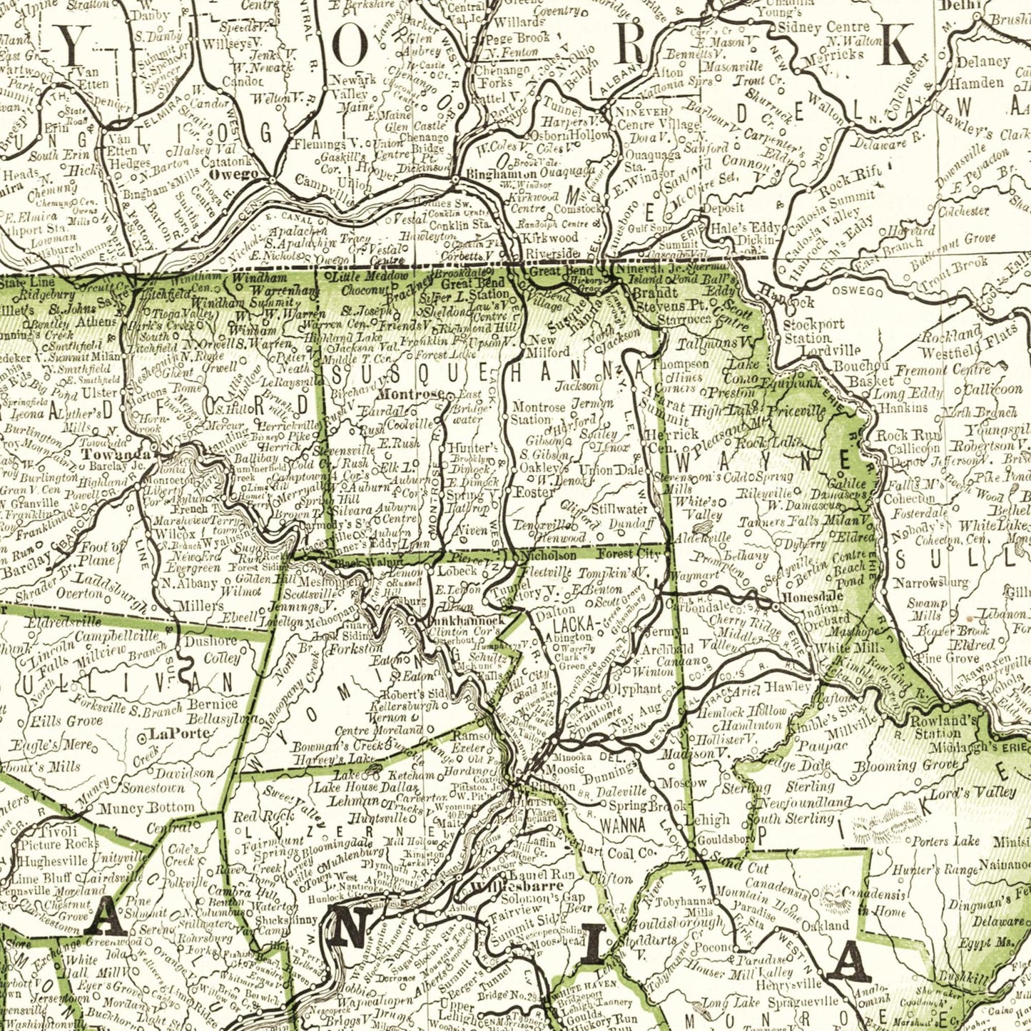 Historische Landkarte Pennsylvania um 1882