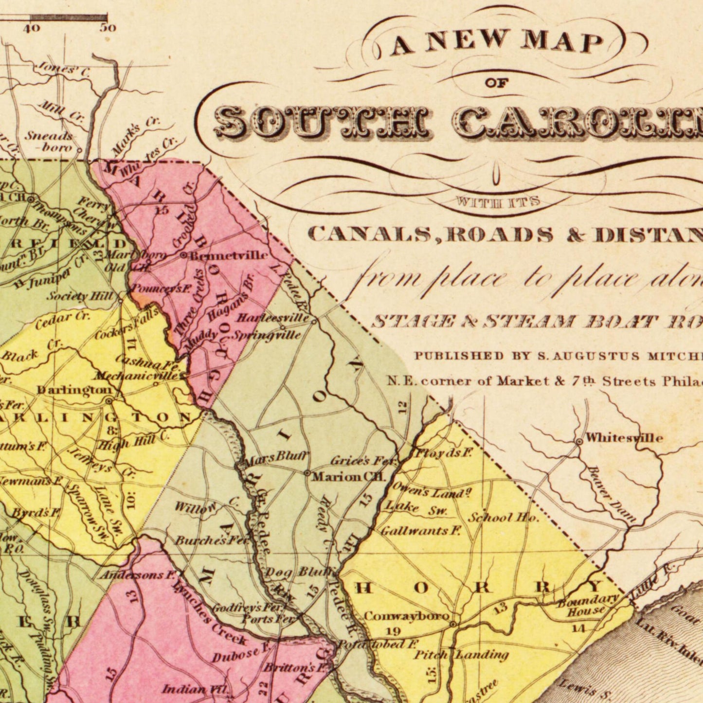 Historische Landkarte South Carolina um 1849