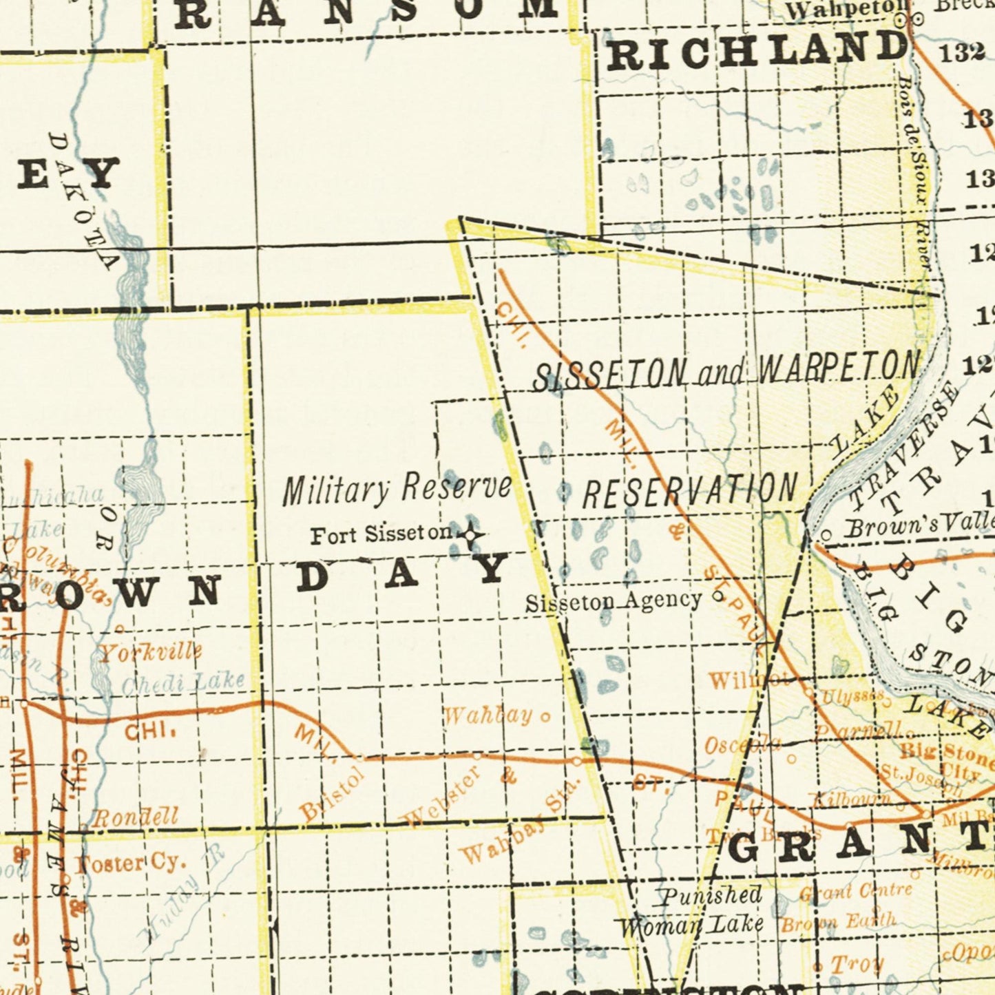 Historische Landkarte South Dakota um 1882