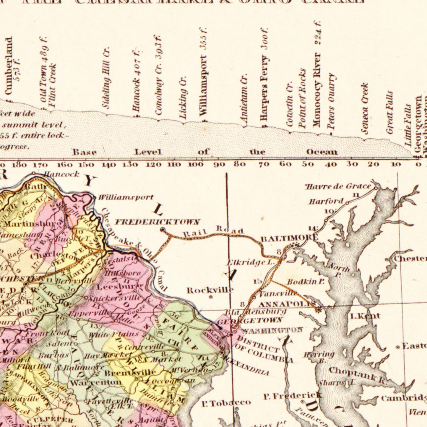 Historische Landkarte Virginia um 1849