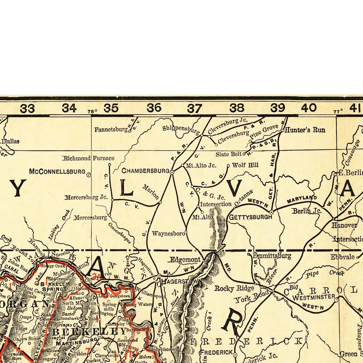 Historische Landkarte West Virginia um 1898