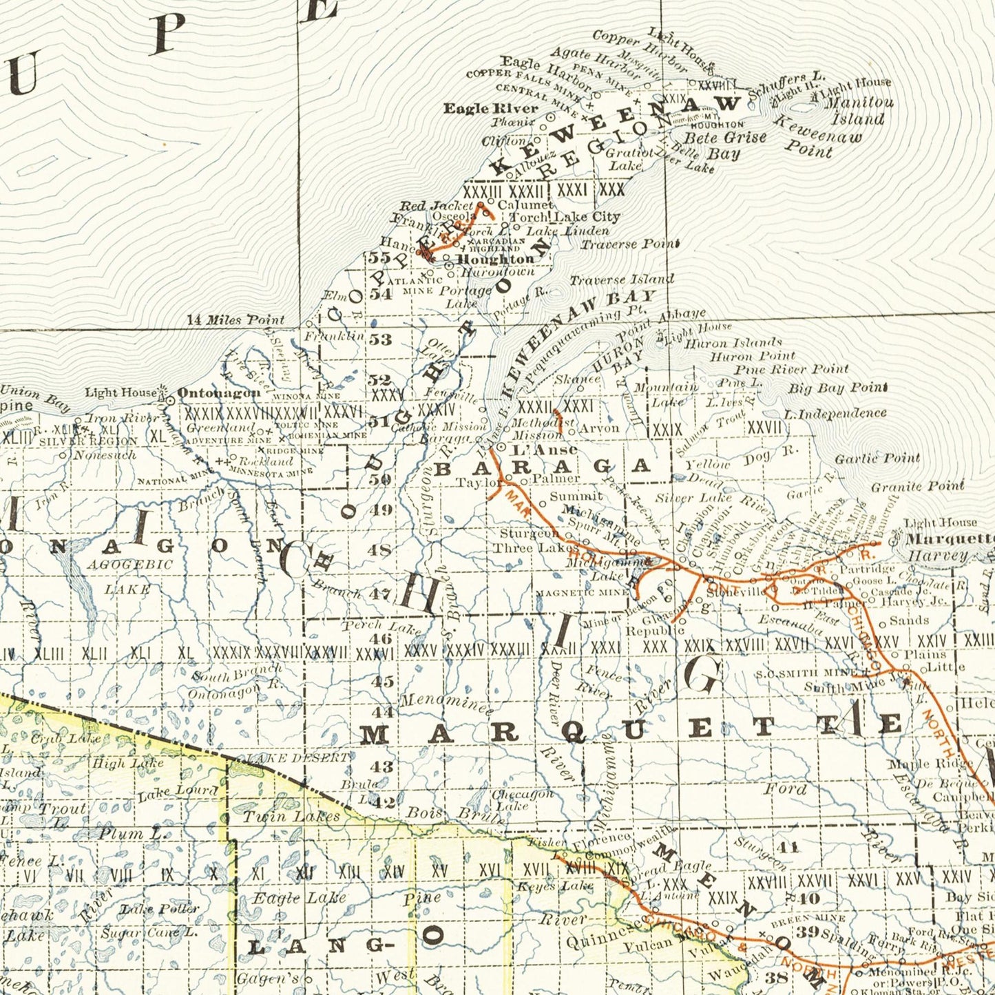Historische Landkarte Wisconsin um 1882