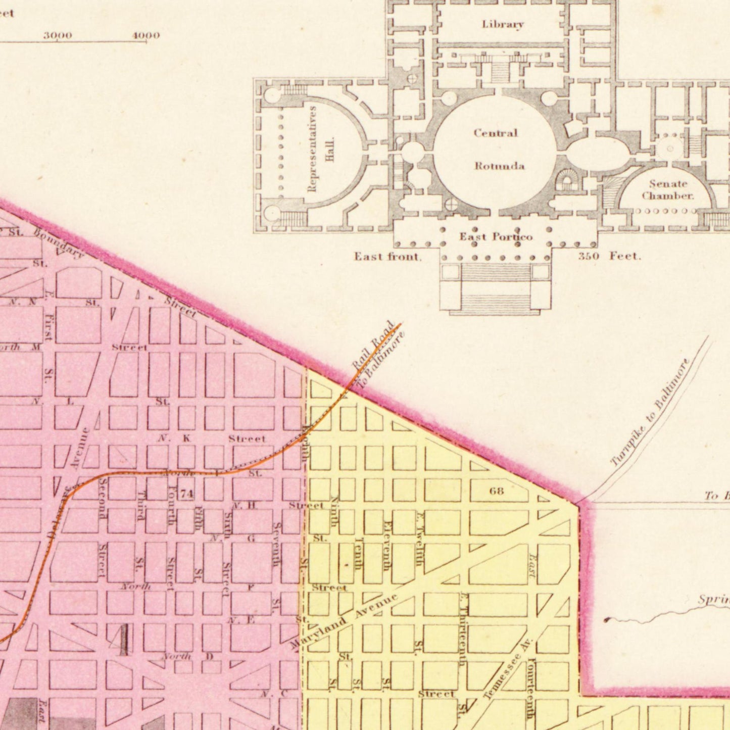 Historische Landkarte District of Columbia um 1849