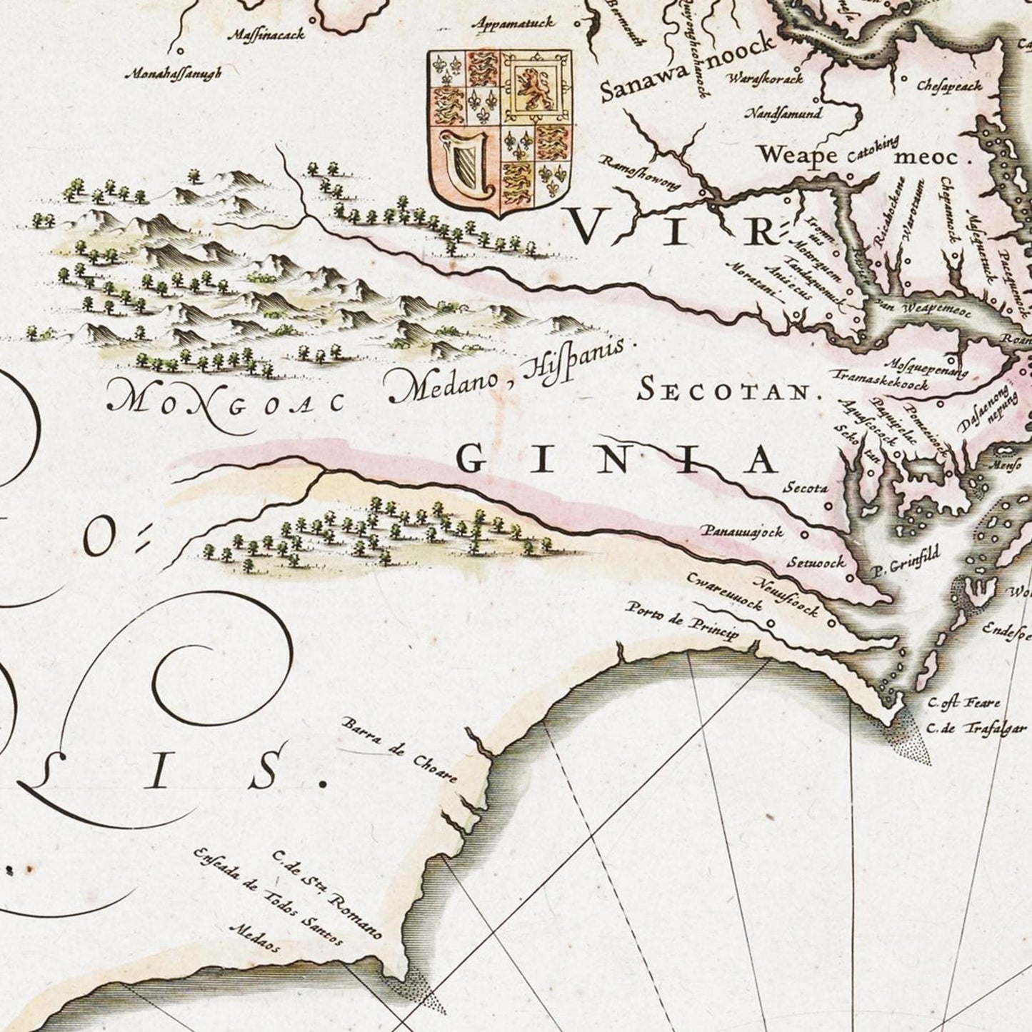 Historische Landkarte Kolonie Virginia um 1670