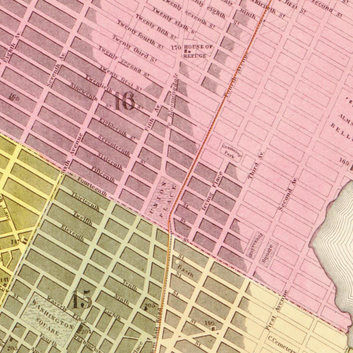 Historische Landkarte New York City um 1849