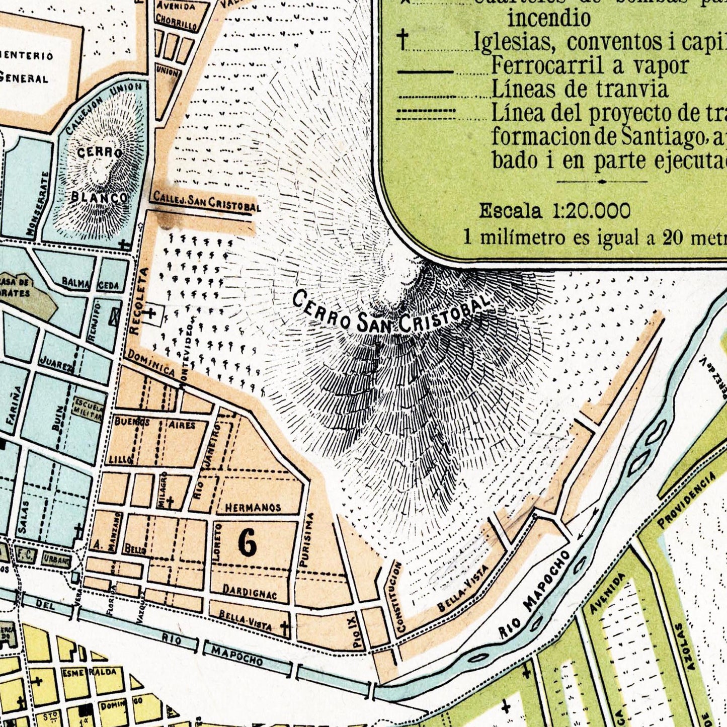 Historischer Stadtplan Santiago de Chile um 1895