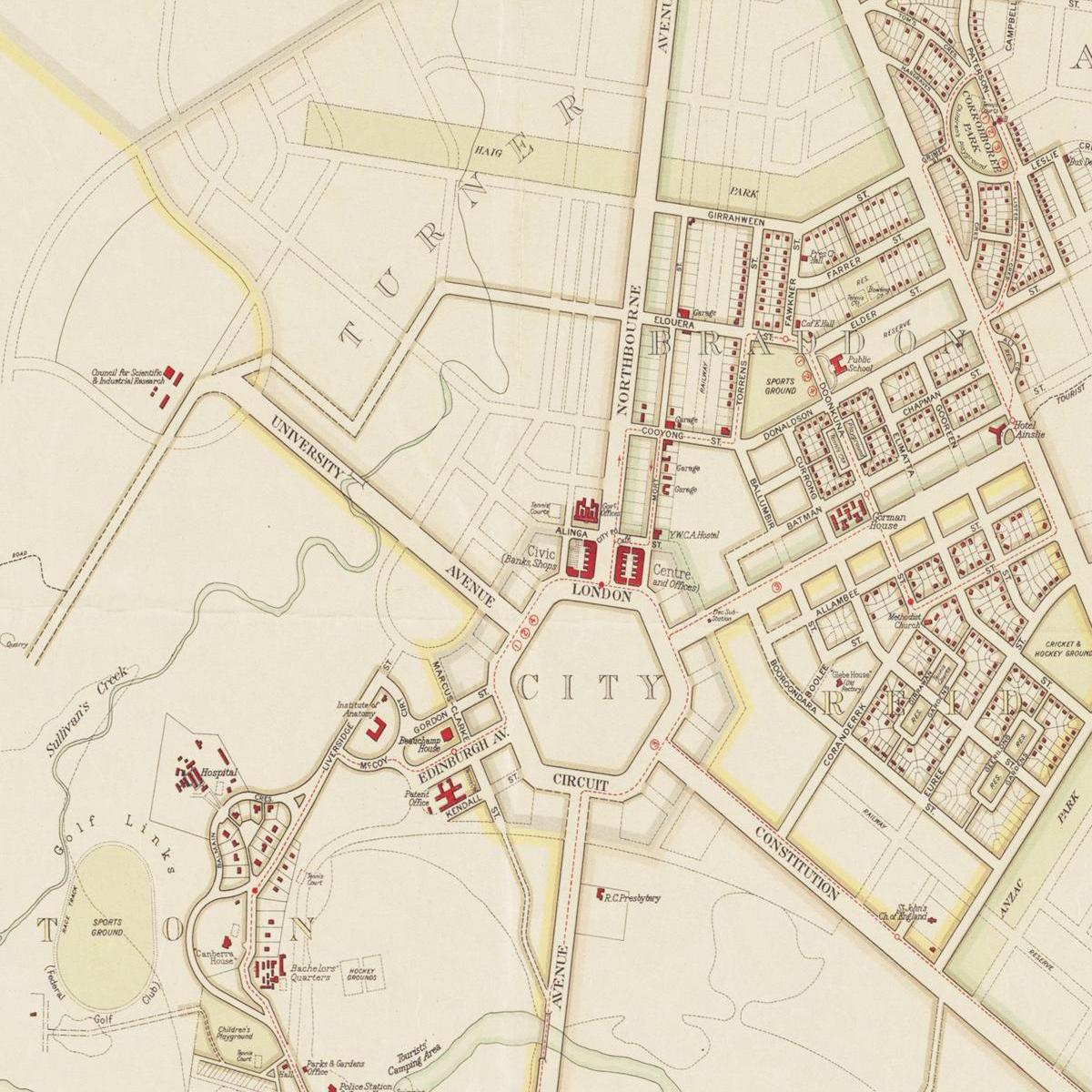 Historischer Stadtplan Canberra um 1933