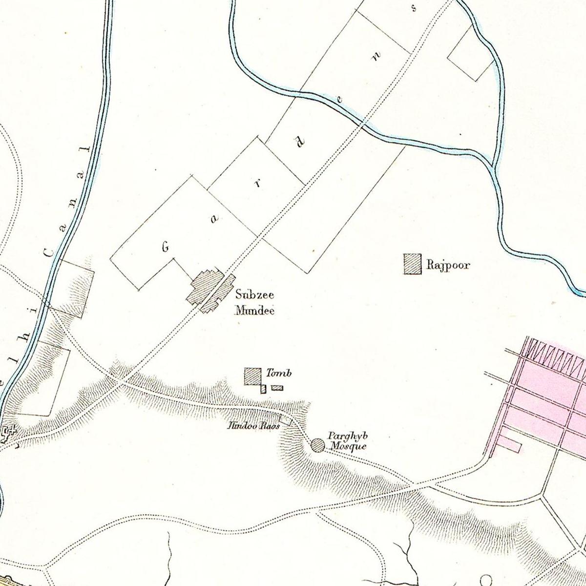 Historischer Stadtplan Delhi um 1867