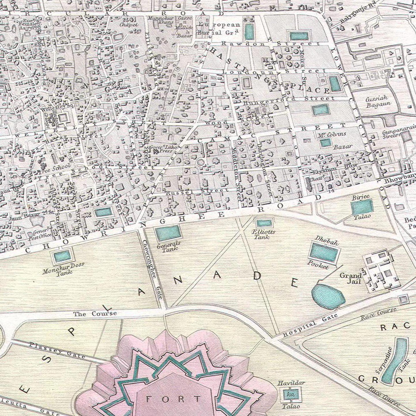 Historischer Stadtplan Kalkutta um 1842