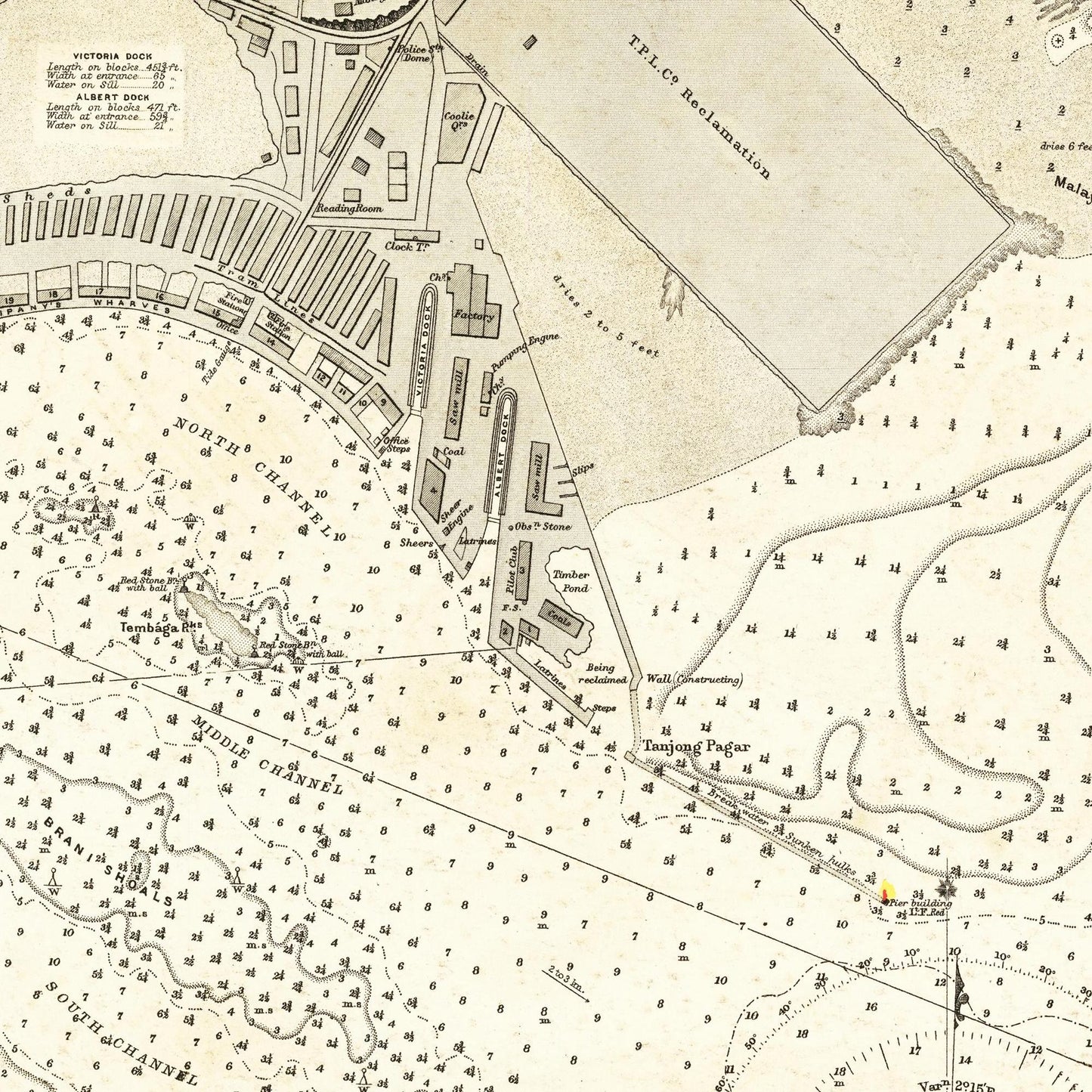 Historischer Stadtplan Singapur um 1893